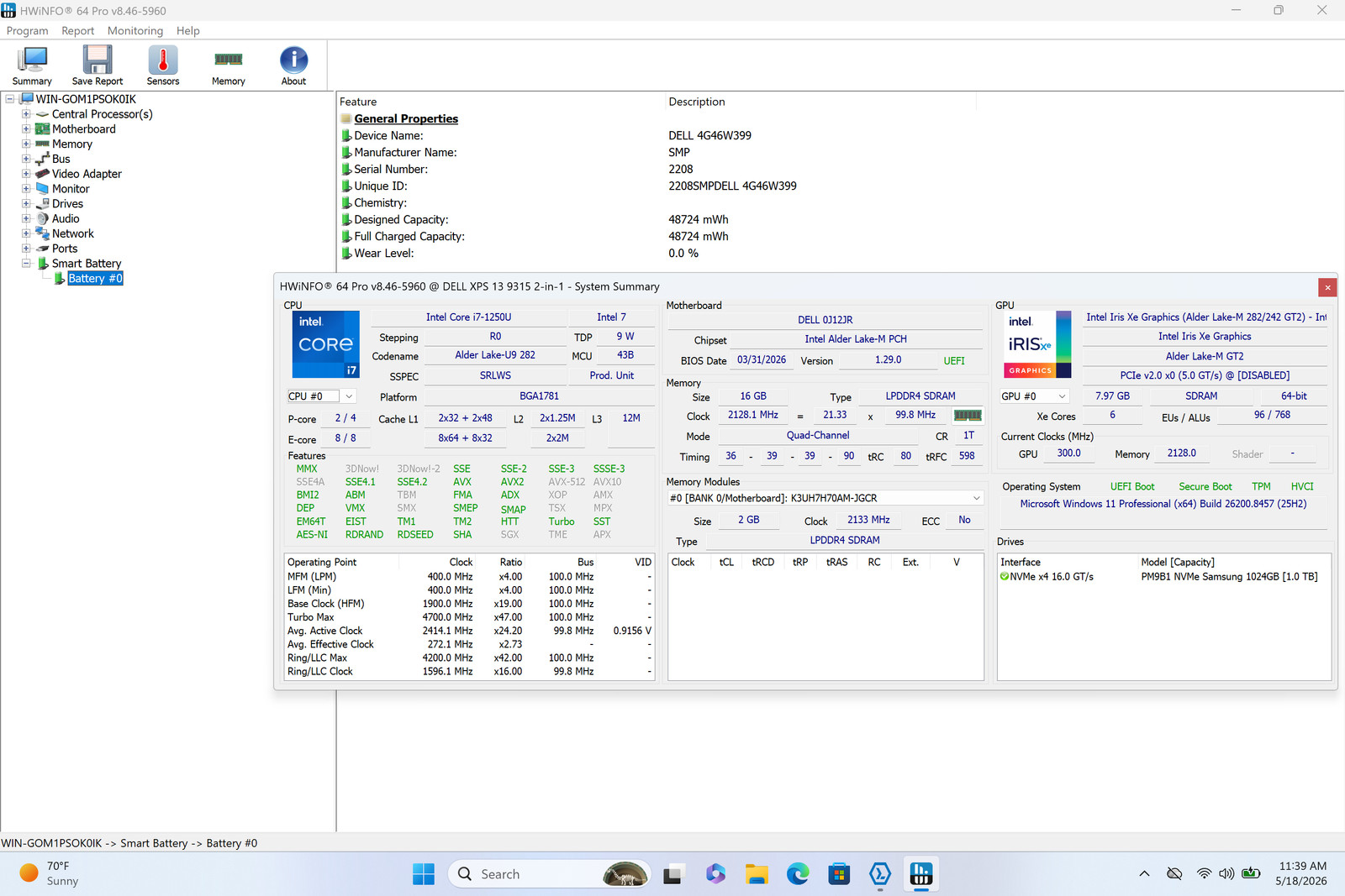 Dell XPS 13 9315 2-in-1 13″ Touch I7-1250U 1TB 16GB W11P Backlit FP Reader IRCam