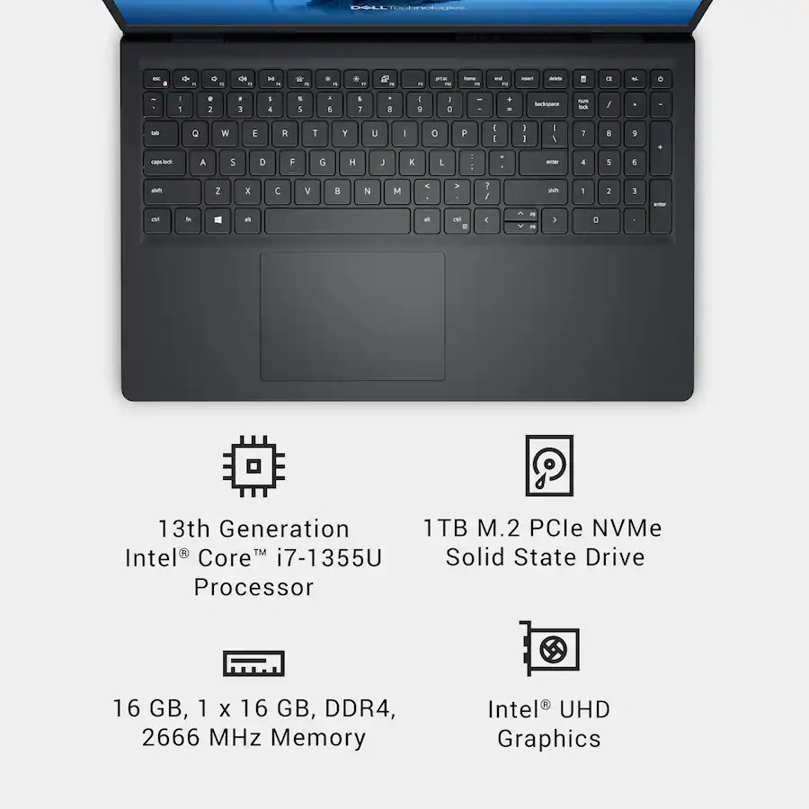Dell 15.6″ Touchscreen Laptop Intel Core i7-1355U 16GB RAM 1TB SSD Carbon Black