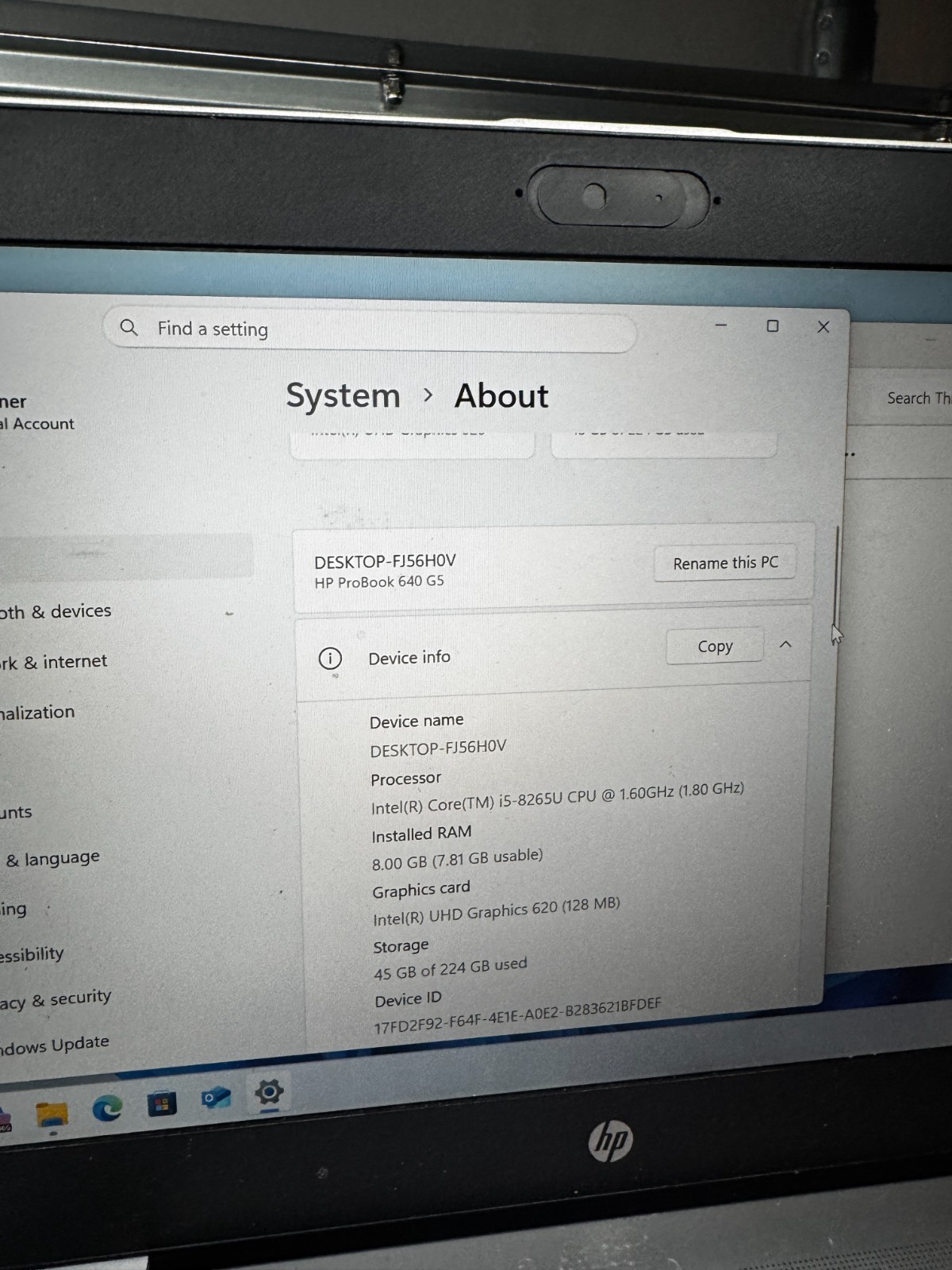 HP PROBOOK 640 G5 Core I5-8265 256GB SSD 8GB RAM Win11 Pro Laptop #5734