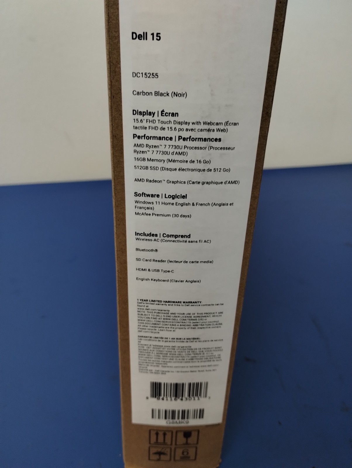 DELL 15 DC15255 G8MK9, AMD Ryzen 7 7730U, 2.00 GHz, 16 GB RAM 512 GB NVMe SSD