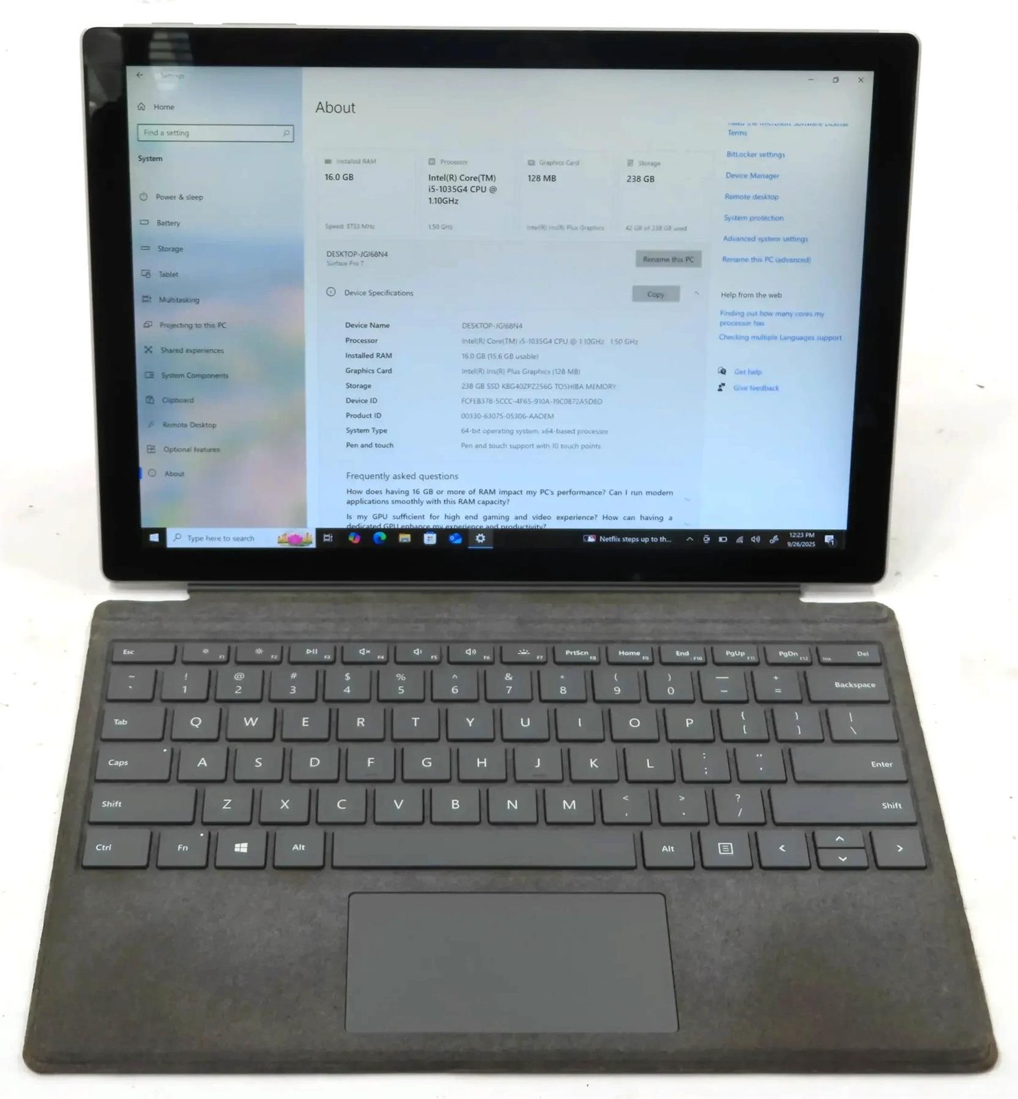 Microsoft Surface Pro 7 1866 Core i5-1035G4 1.10GHz 16GB 256GB