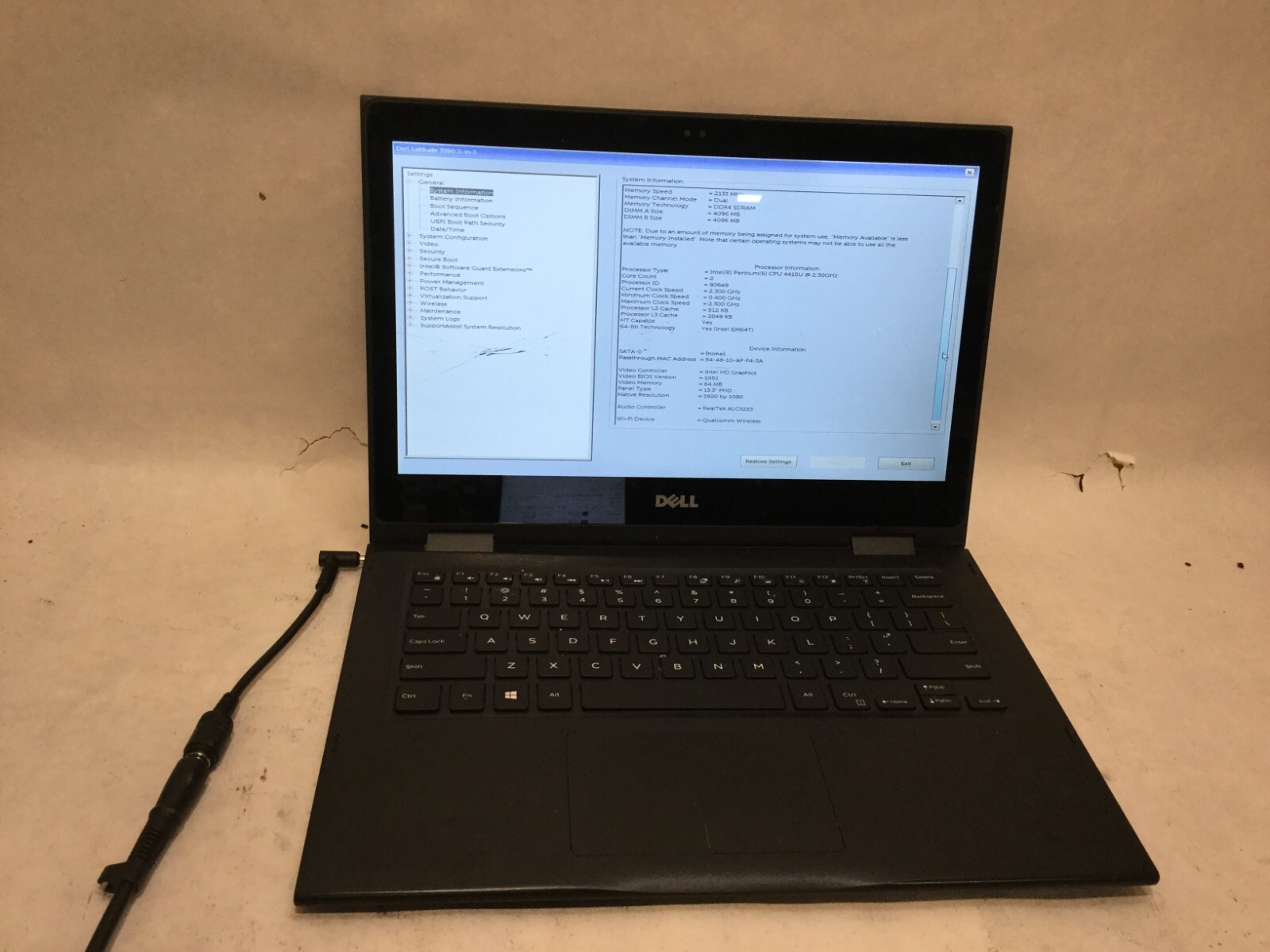 Dell Latitude 3390 /Intel Pentium 4415U @ 2.30GHz/ (CRACKED/MISSING PARTS!) -MR