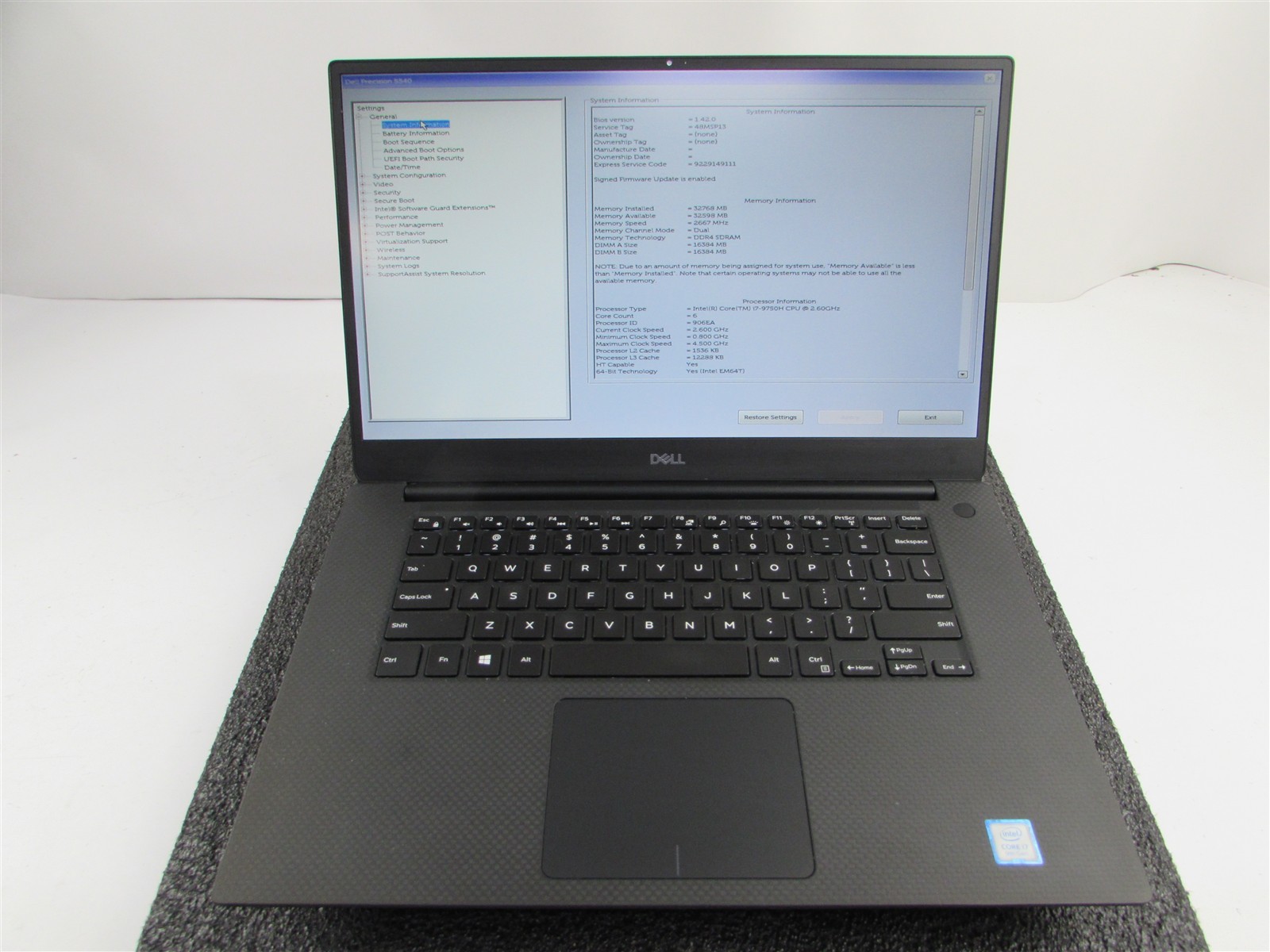 DELL PRECISION 5540 1920X1080 FHD I7-9850H 512GB SSD 32GB RAM T2000 NO O.S