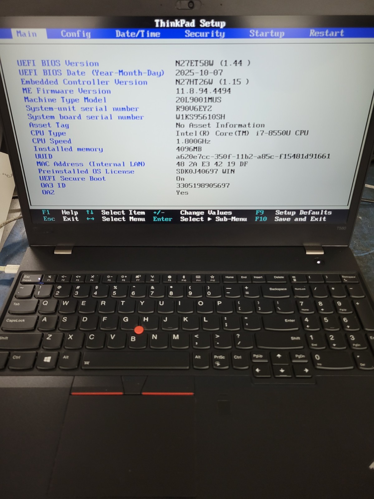 Lenovo ThinkPad T580 i7-8550U 4GB RAM *AS IS/No HDD/No OS/*BIOS* | LP475