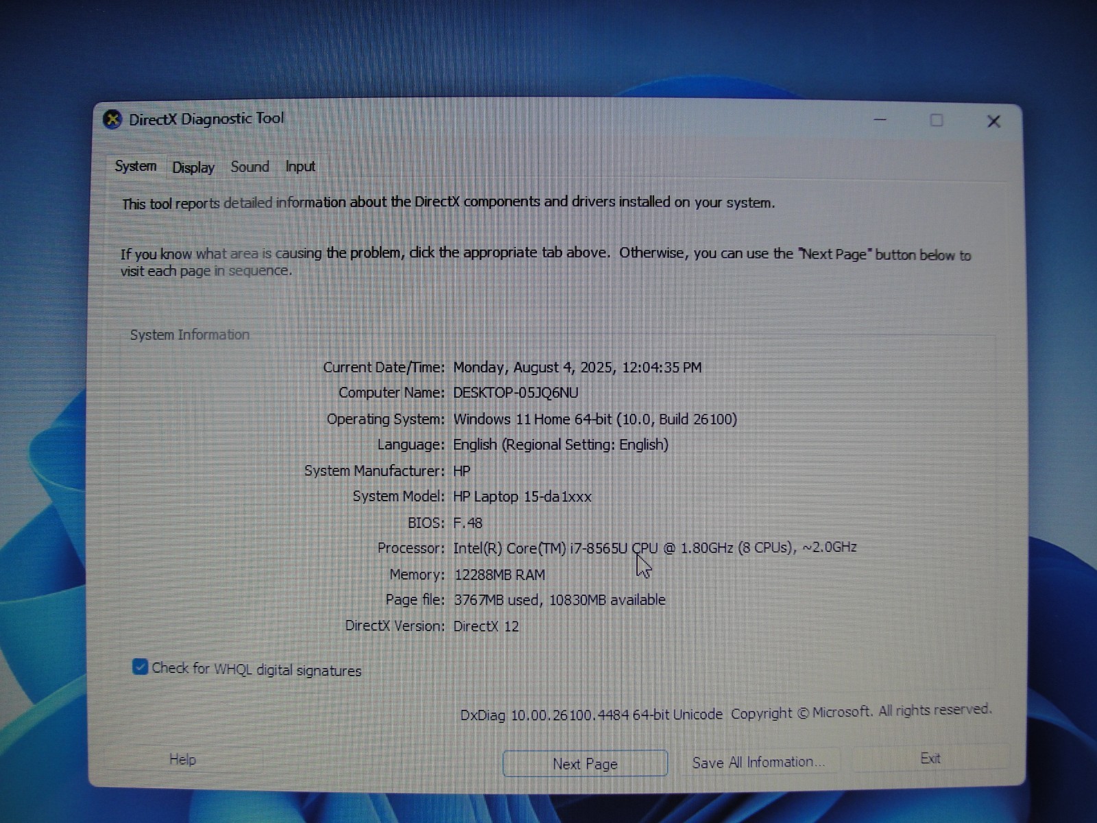 HP 15-DA1005DX 14”HD TOUCH Core i7-8565U 1.8GHz 12GB SSD Reset 256GB+Charger