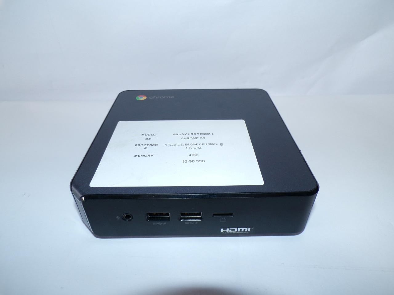 ASUS Chromebox 3 Intel Celeron(R) CPU 3867U 1.8GHZ 4GB 32GB SSD Chrome OS (Z615)