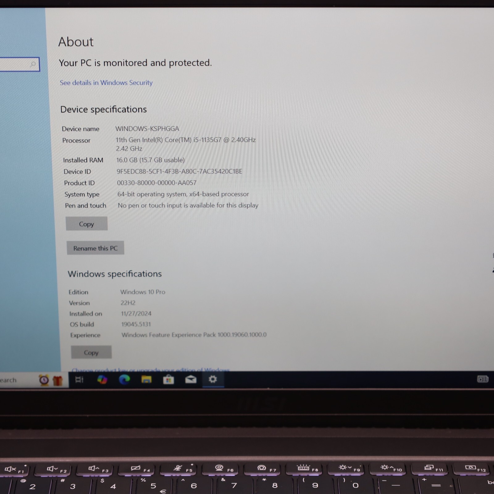 MSI Summit B15 A11M 15.6″ i5-1135G7 16GB RAM 512GB SSD Used