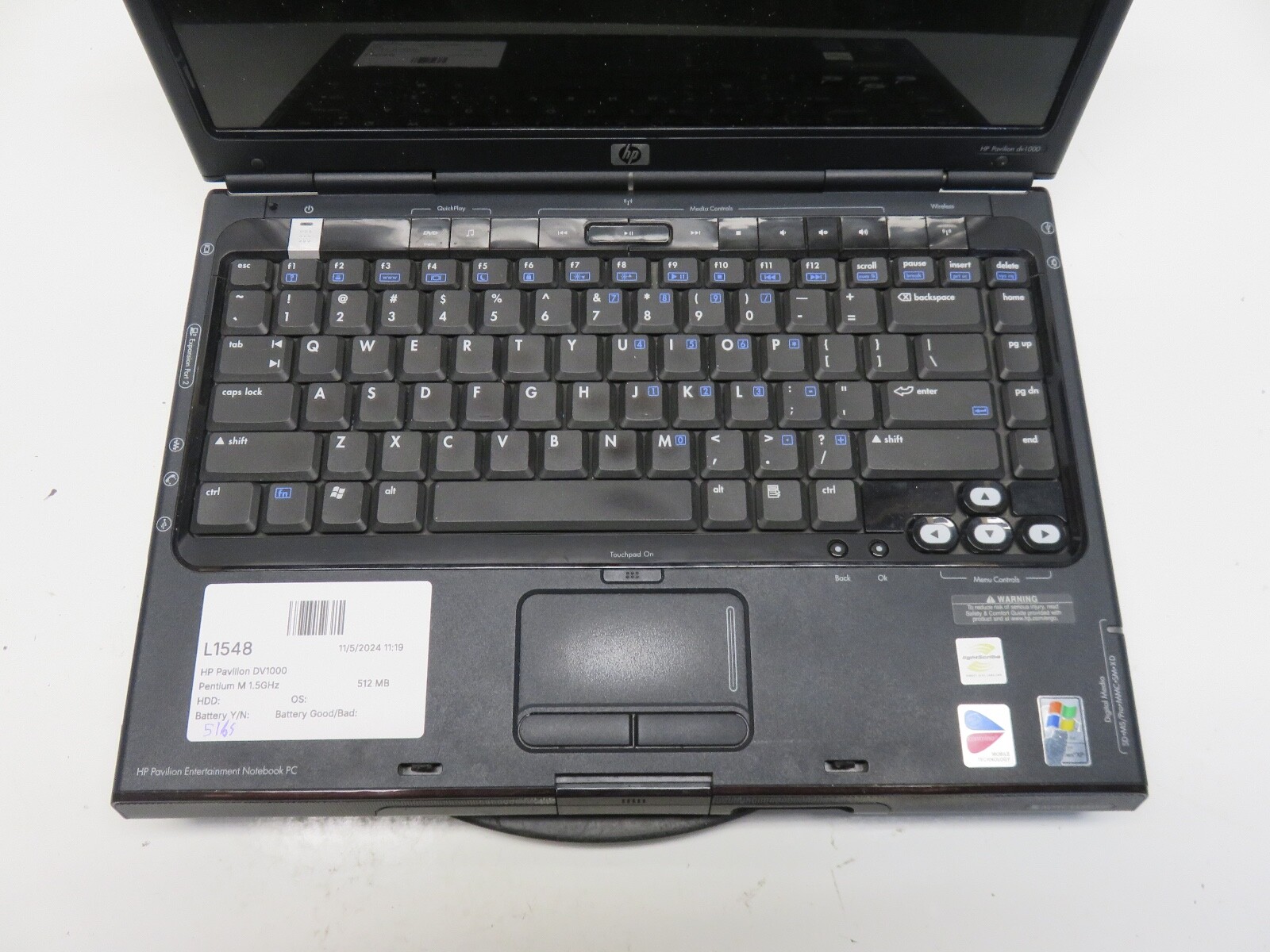 HP Pavilion DV1000 Pentium M 1.5GHz 512 MB NO HDD No Batt READ