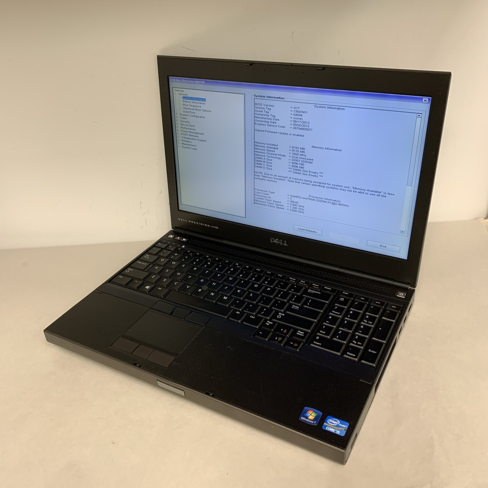 Dell Precision M4700 i5-3320M 8GB RAM NO SSD | Boot To Bios