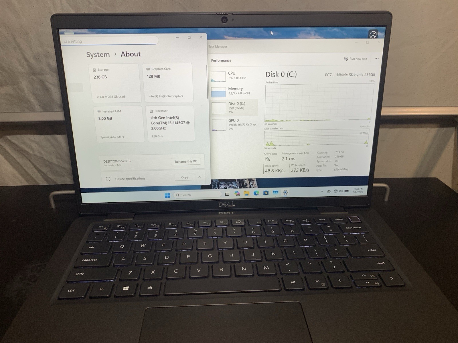 Dell Latitude 7420 i5-1145G7 8GB 256GB NVMe Win11 14in FHD Black