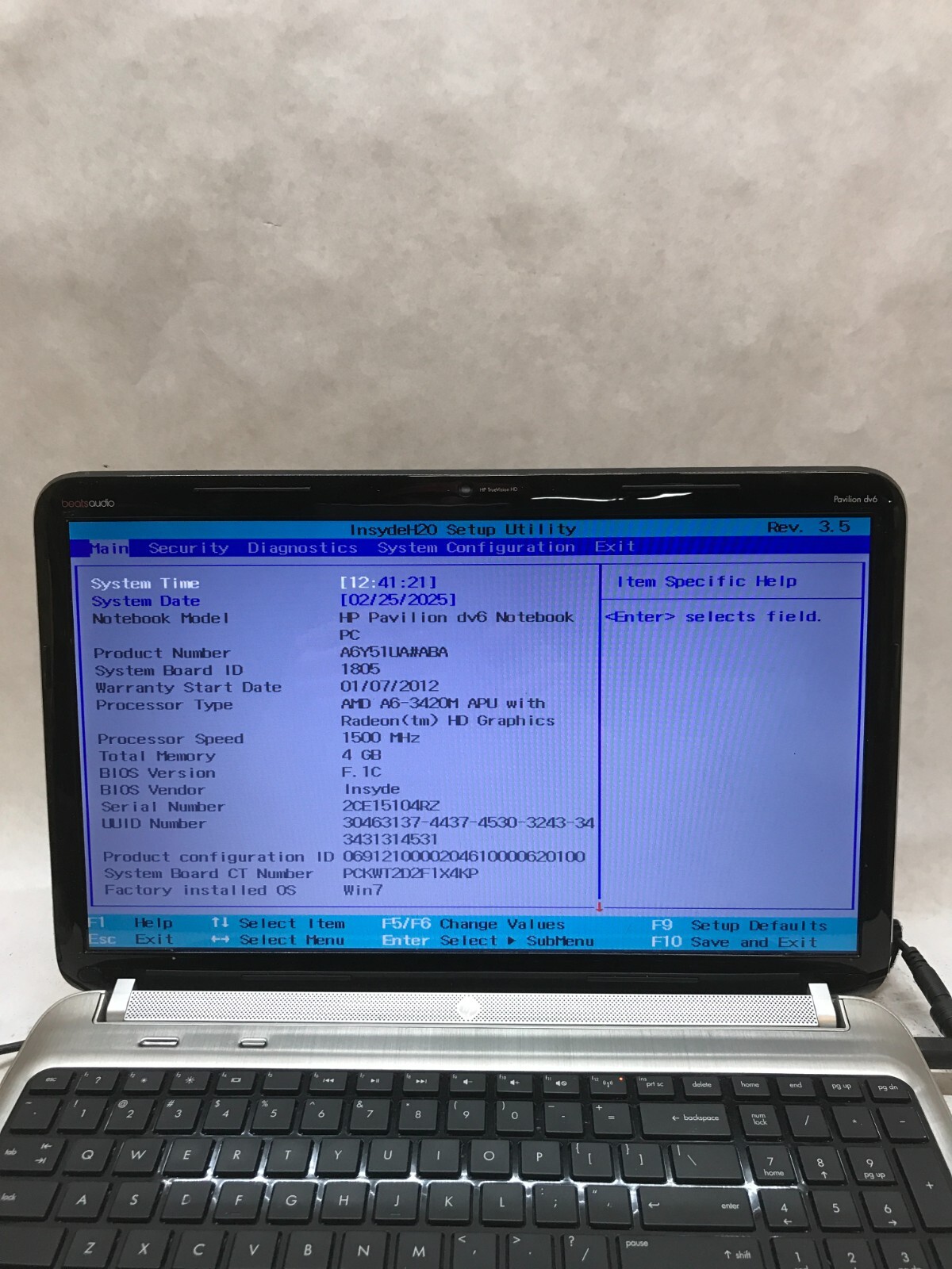 HP Pavilion dv6-6c13cl 15″ AMD A6-3420M 1.5GHz 4GB RAM NO HDD/OS NO BATT – – DW