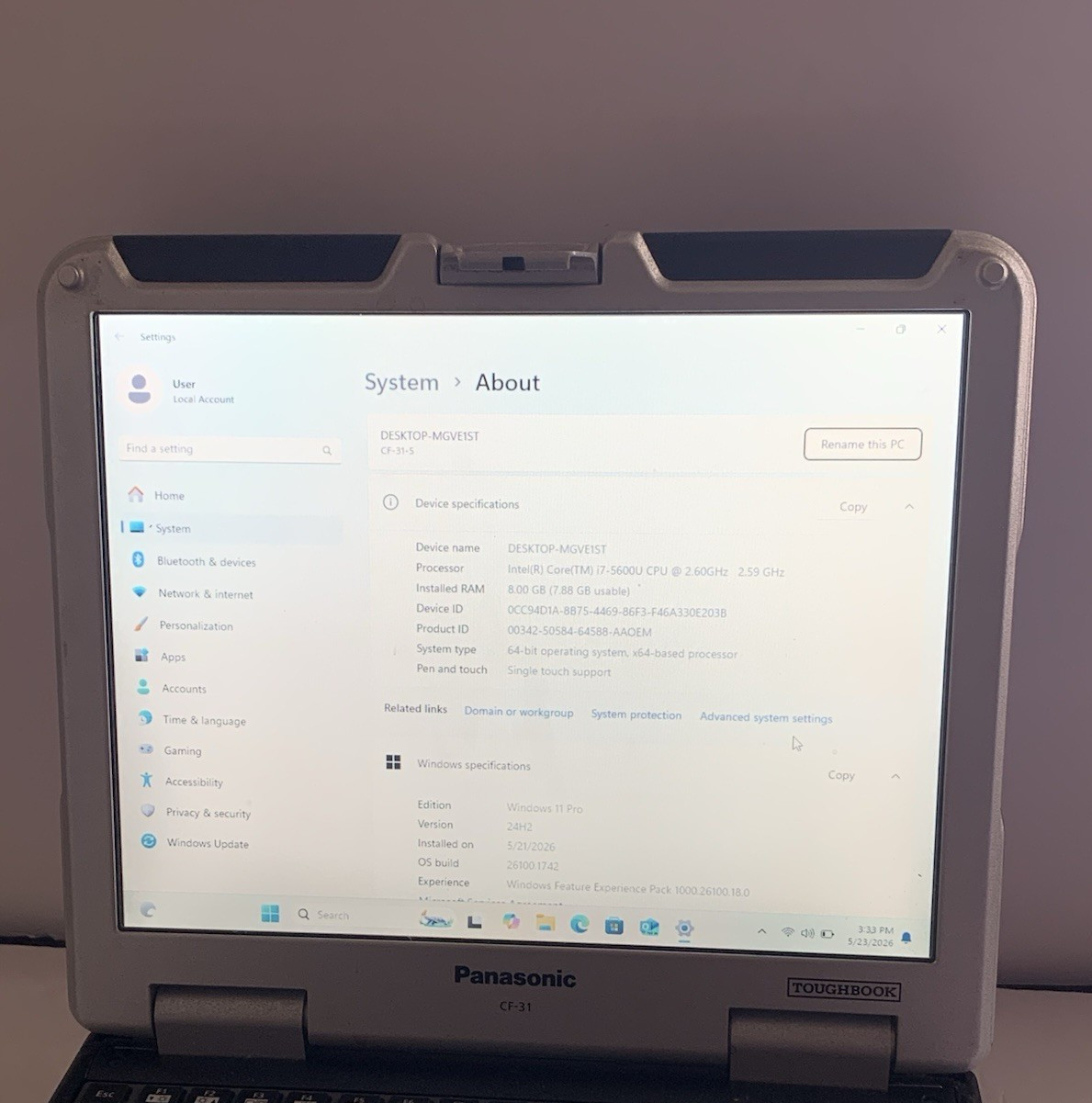 Panasonic Toughbook CF-31 MK5 i7-5600U 2.60GHz 16GB RAM 256GB SSD W11 Touch Good
