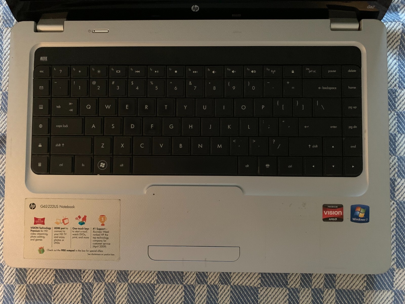 HP G62-222US NO RAM, HDD, CHARGER, or BATTERY GOOD SCREEN, BAD MOTHERBD.