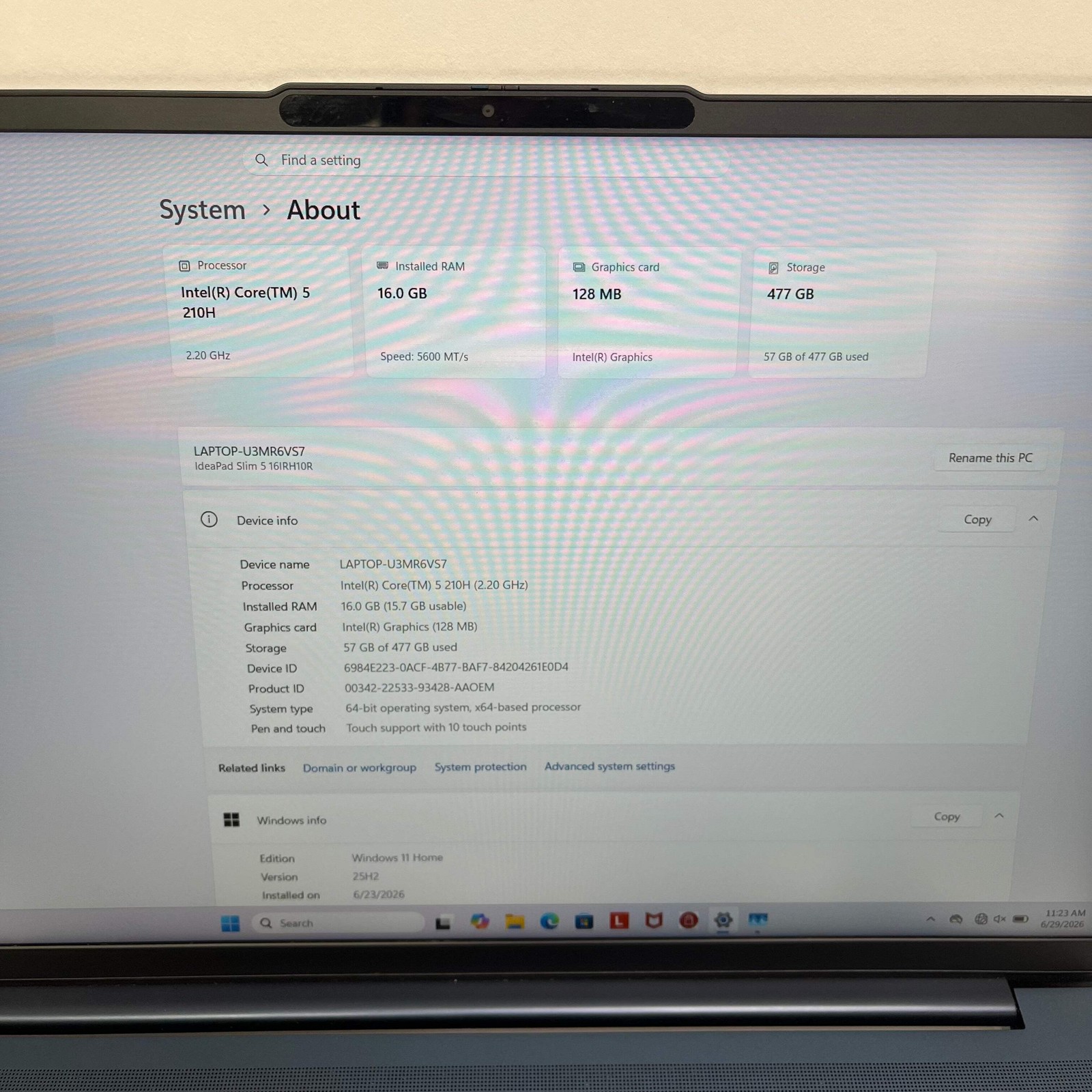 Lenovo IdeaPad Slim 5 16IRH10R 16″ Core 5 210H 2.2GHz 16GB RAM 512GB SSD
