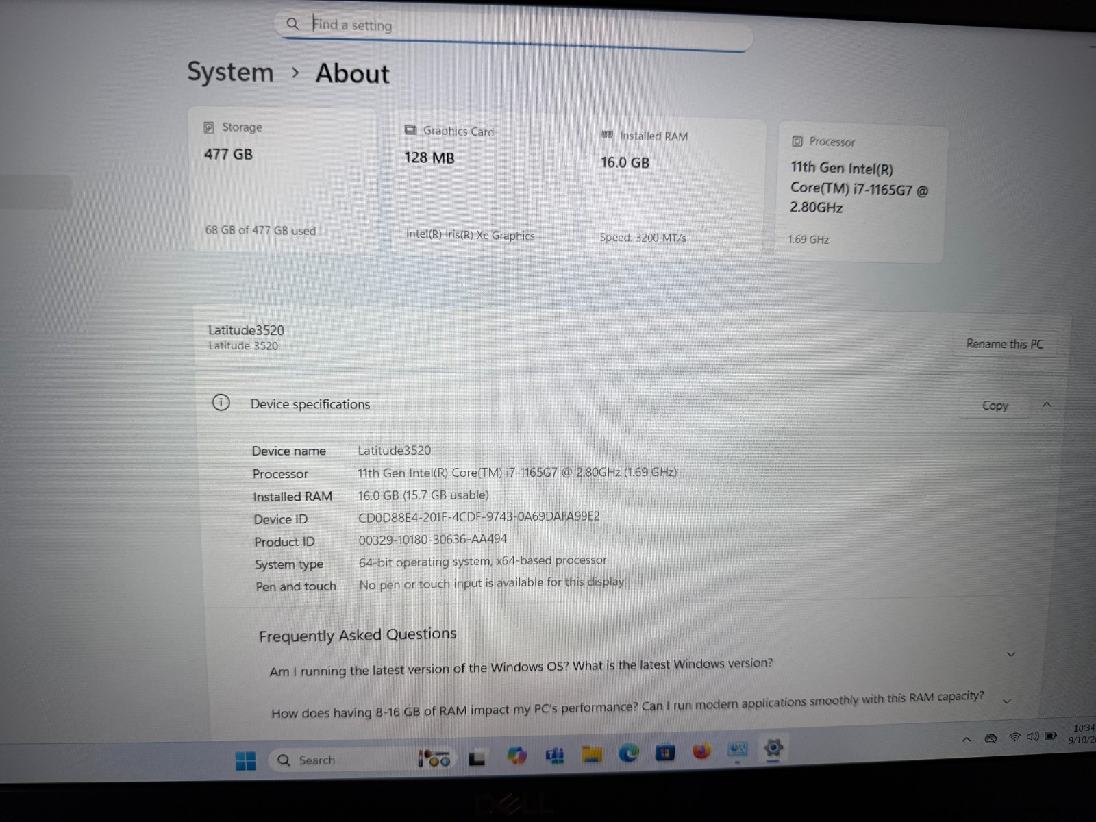Dell Latitude 3520 Intel Core i7-1165G7, 512GB SSD, 16Gb, Win11, Office 2024