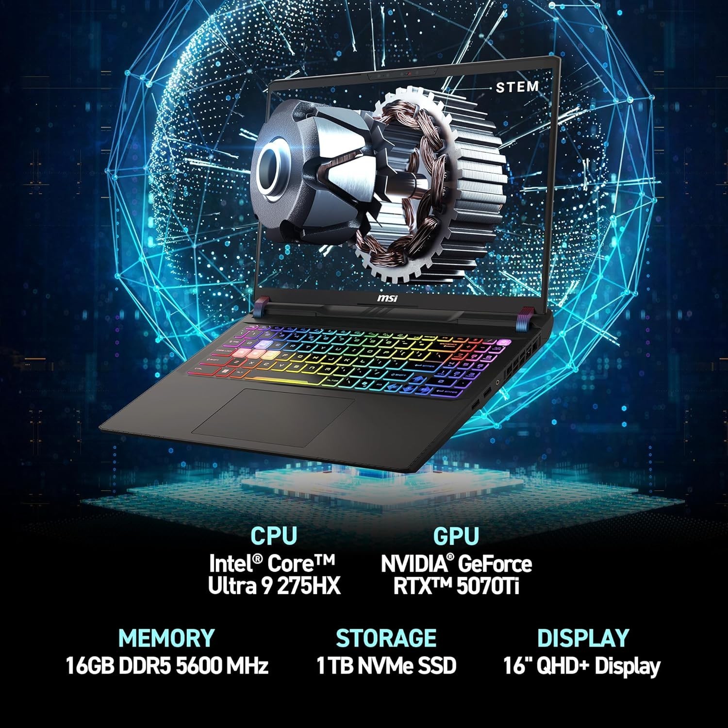 MSI Vector 16 HX AI 16” 240Hz QHD+ Gaming Laptop: Intel Core 9 A2XWHG-211US