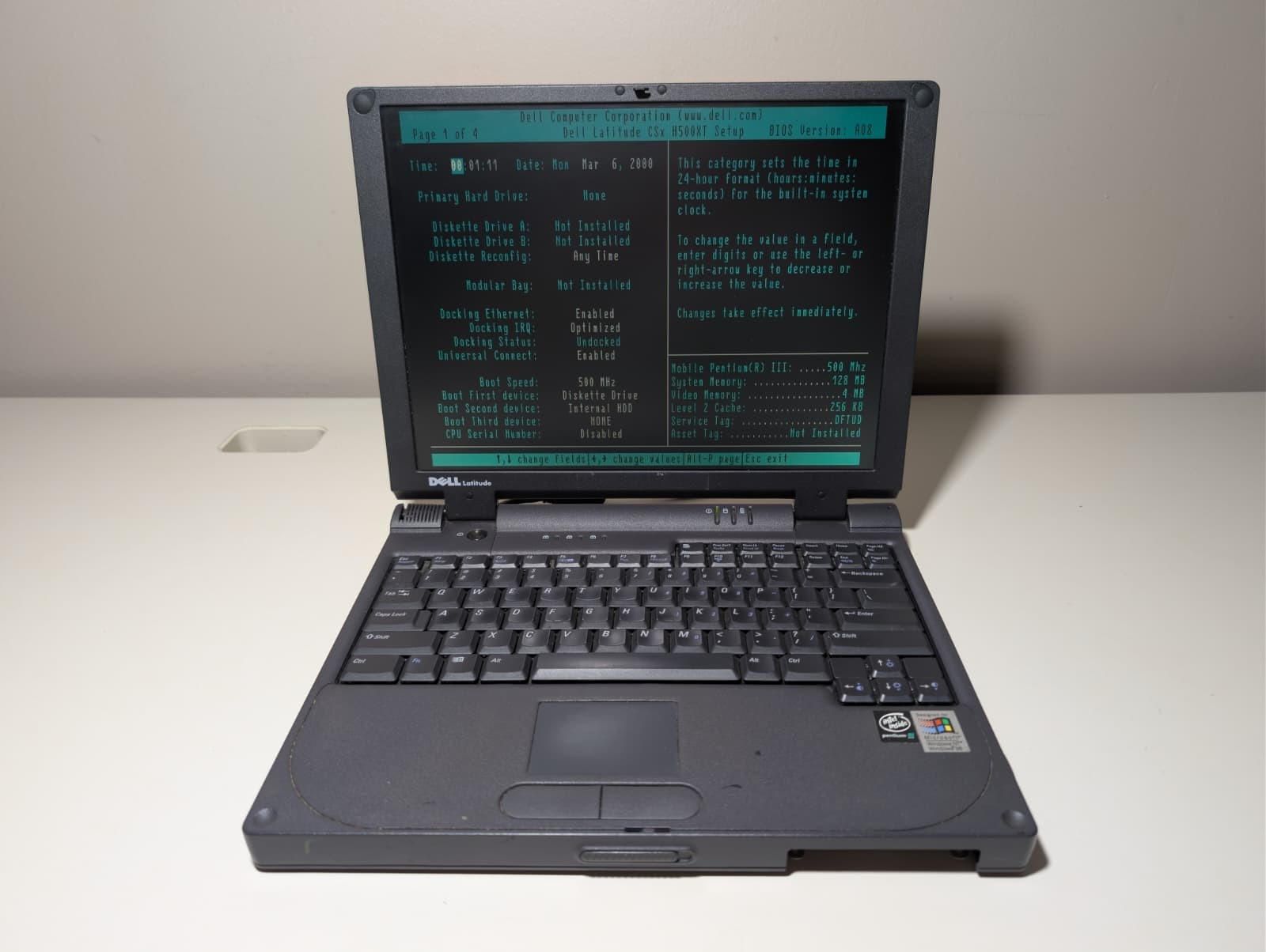 Read! Dell Latitude CSX | Intel Pentium III 128MB RAM NO HDD | Boots to Bios