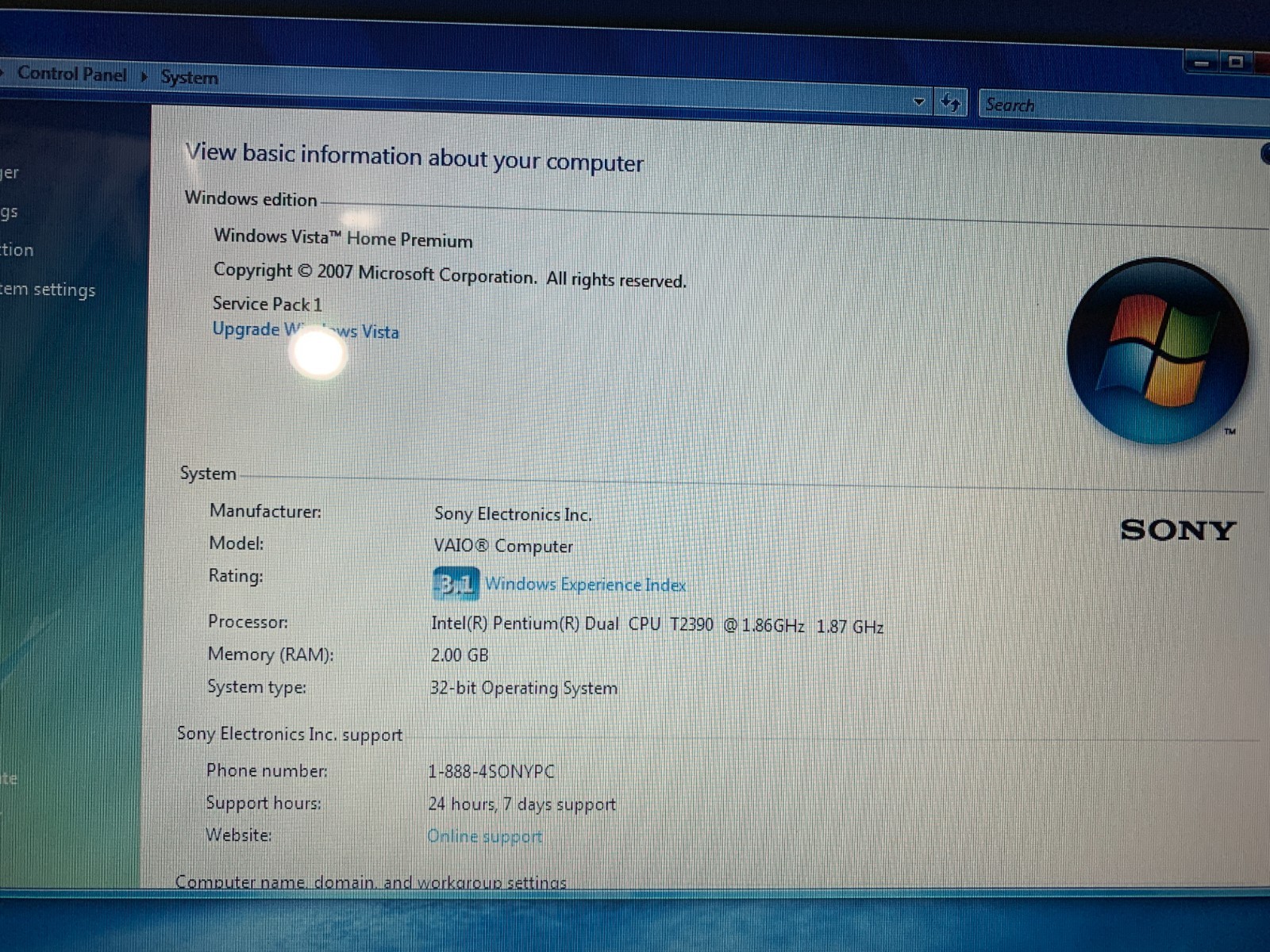 Sony VAIO PCG-7133L Blue Laptop For Parts or Repairs, No Touchpad, Win Vista