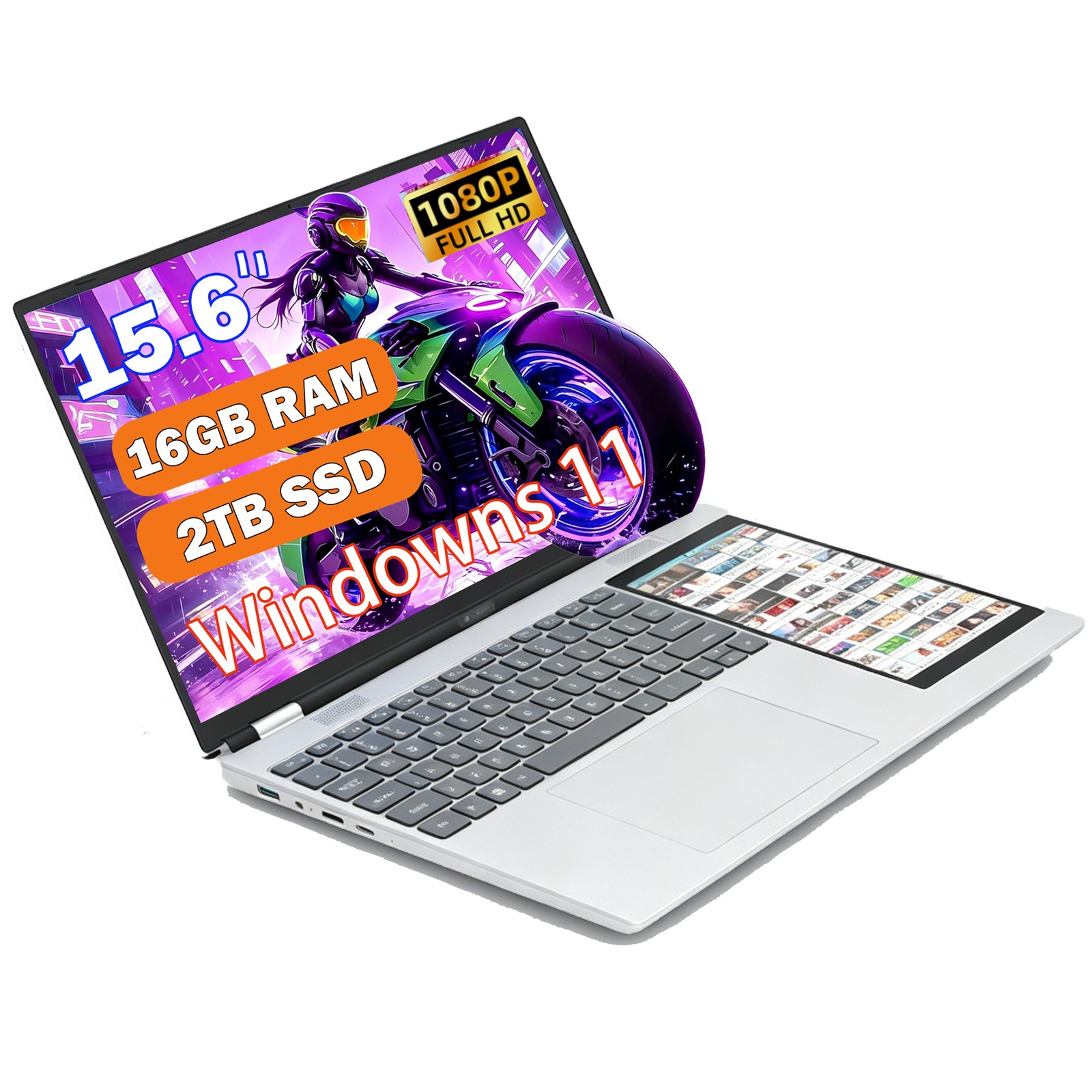 Dual Screen Laptop 15.6″ LCD Screen + 7″ Touch Screen Computer 16GB RAM 2TB SSD