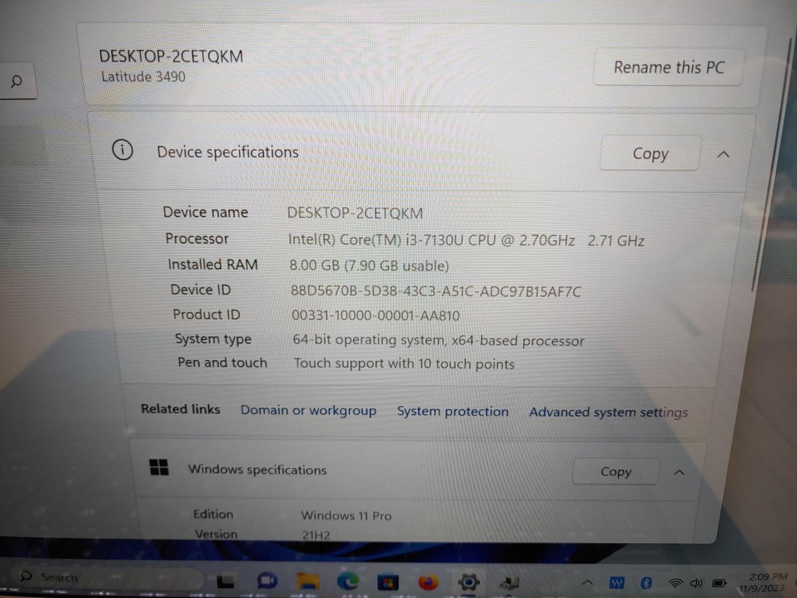 Dell Latitude 3490 14″ Touch Intel i3-7130U✔8GB✔180GB + 500GB✔Win11Pro✔ *NO A/C*