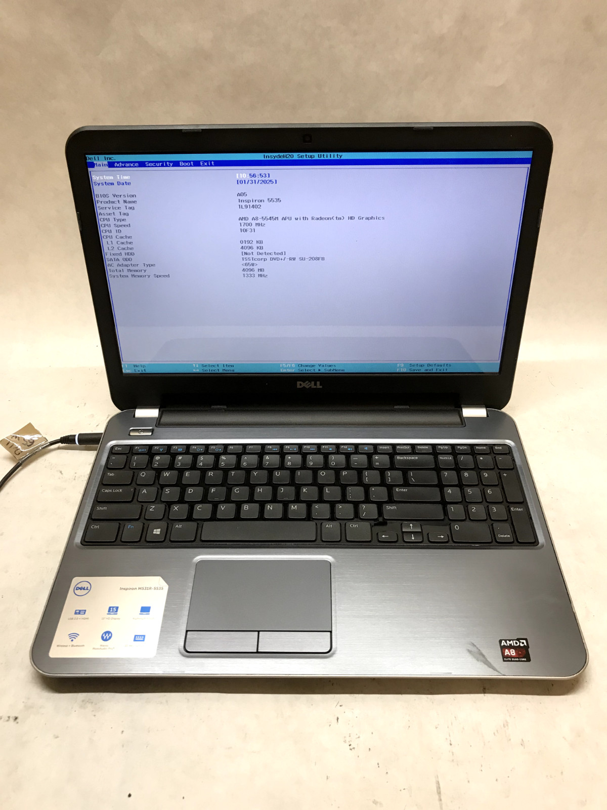 Dell Inspiron 5535 15″ Laptop AMD A8-5545M 1.7GHz 4GB RAM NO HDD/OS NO BATT – DW