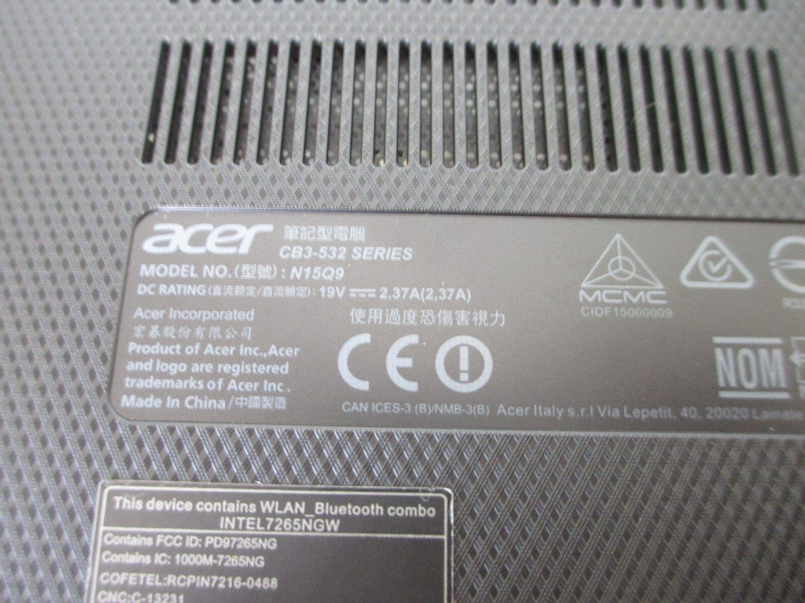 Acer Chromebook 15 Series: CB3-532 Model No. N15Q9 Works, but………