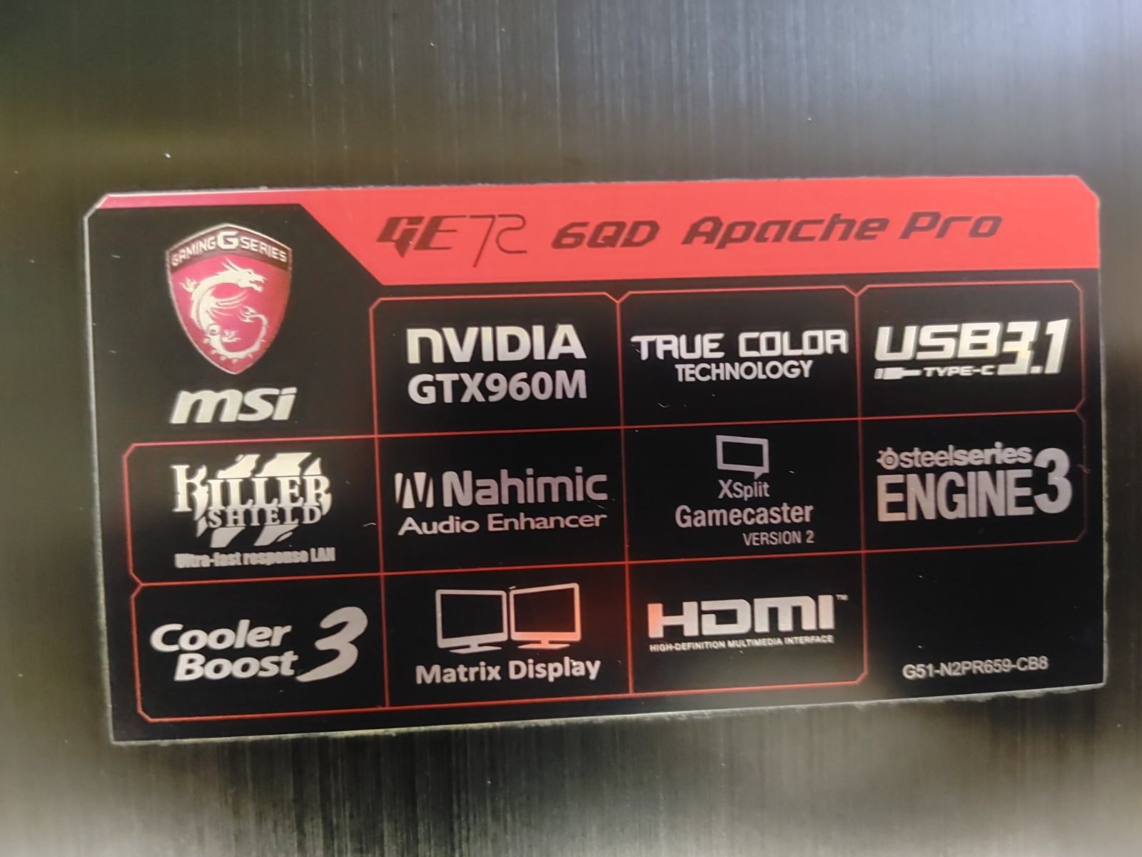 MSI GE72 6QD Apache Pro Core i7-6700HQ@2.60GHz, 8GB RAM , NO SSD FOR PARTS
