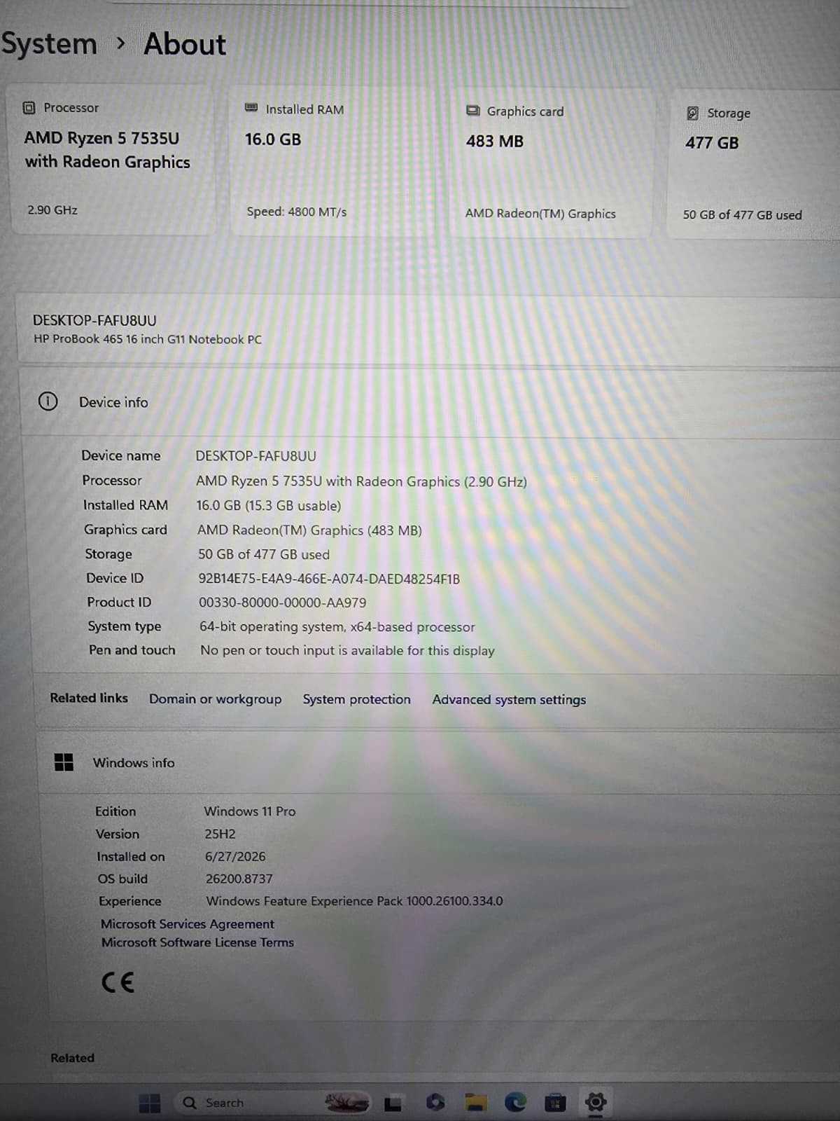 HP ProBook 465 G11 | Ryzen 5 7535U 16GB DDR5 RAM 512GB SSD | FHD+ Backlit FPS