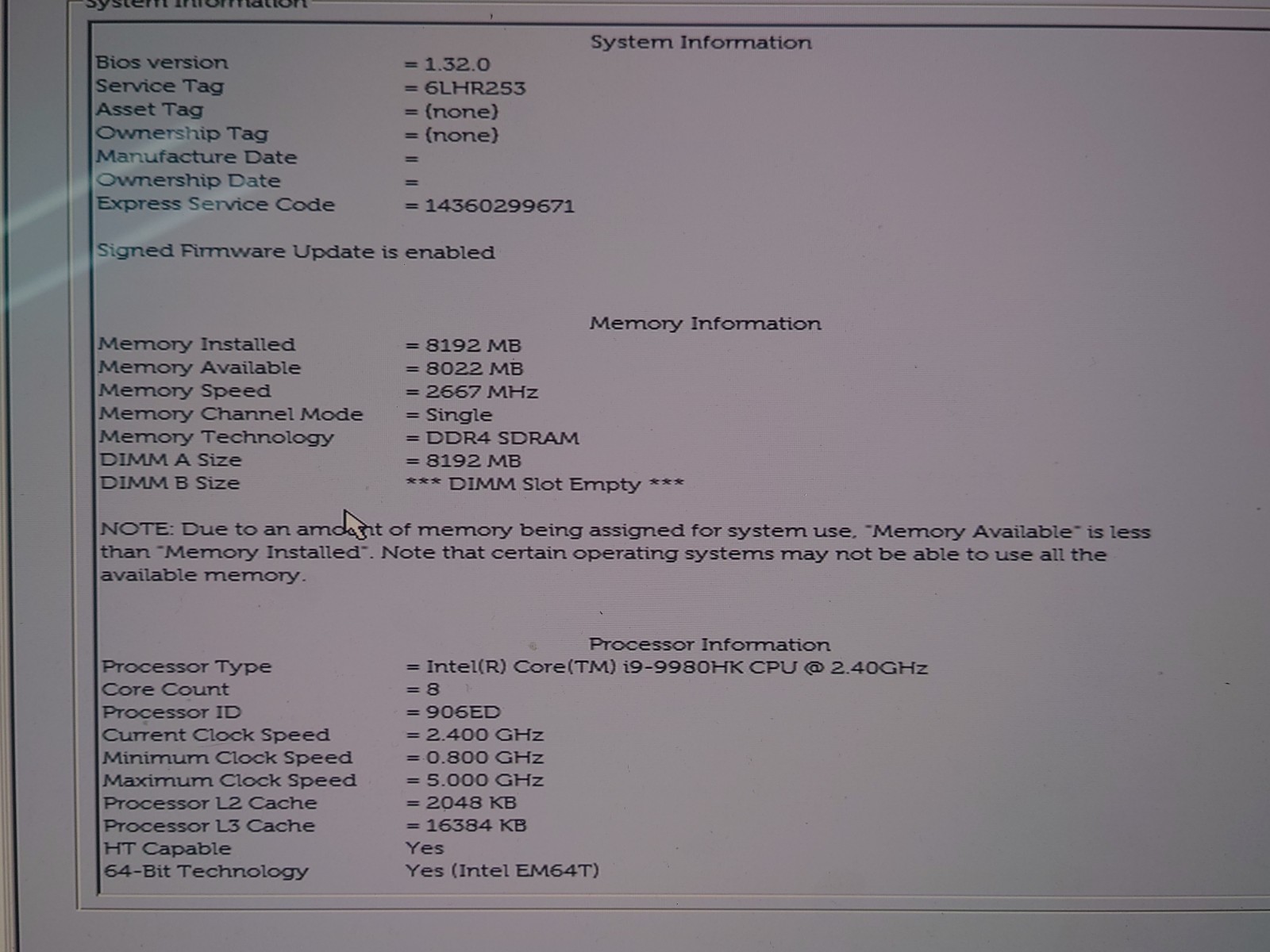 Dell XPS 15 7590 15.6″ UHD i9-9980HK 8GB RAM GeForce GTX 1650 No Battery/OS/SSD