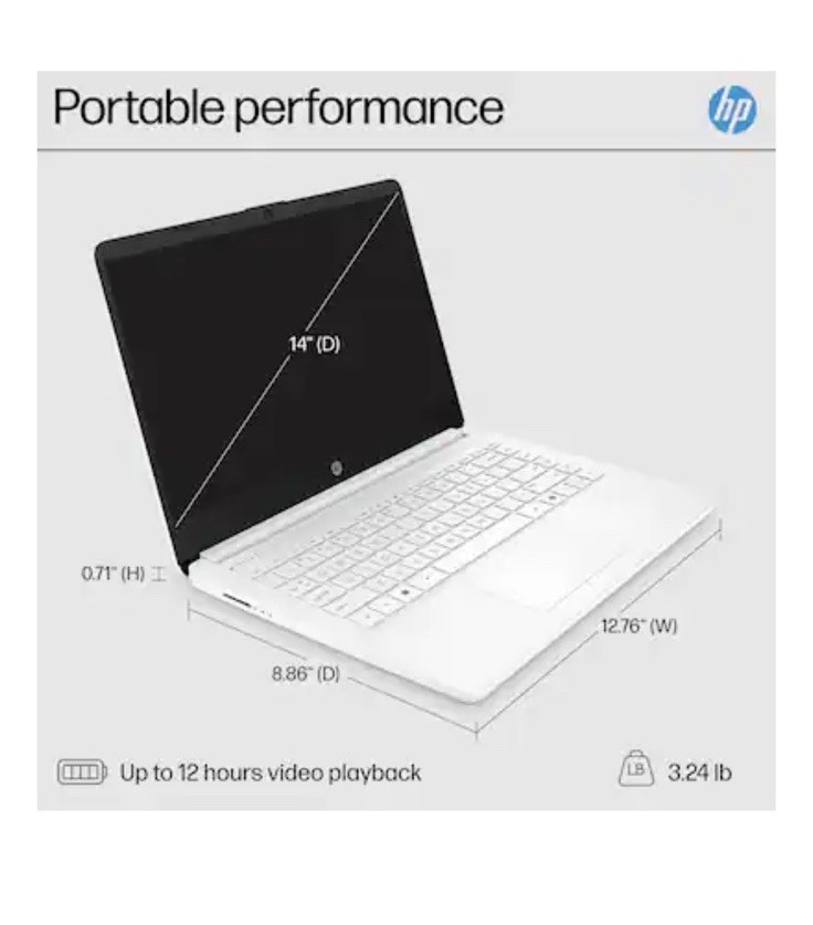 HP – 14″ Laptop – Intel Celeron – 4GB Memory – 64GB eMMC – Snowflake white