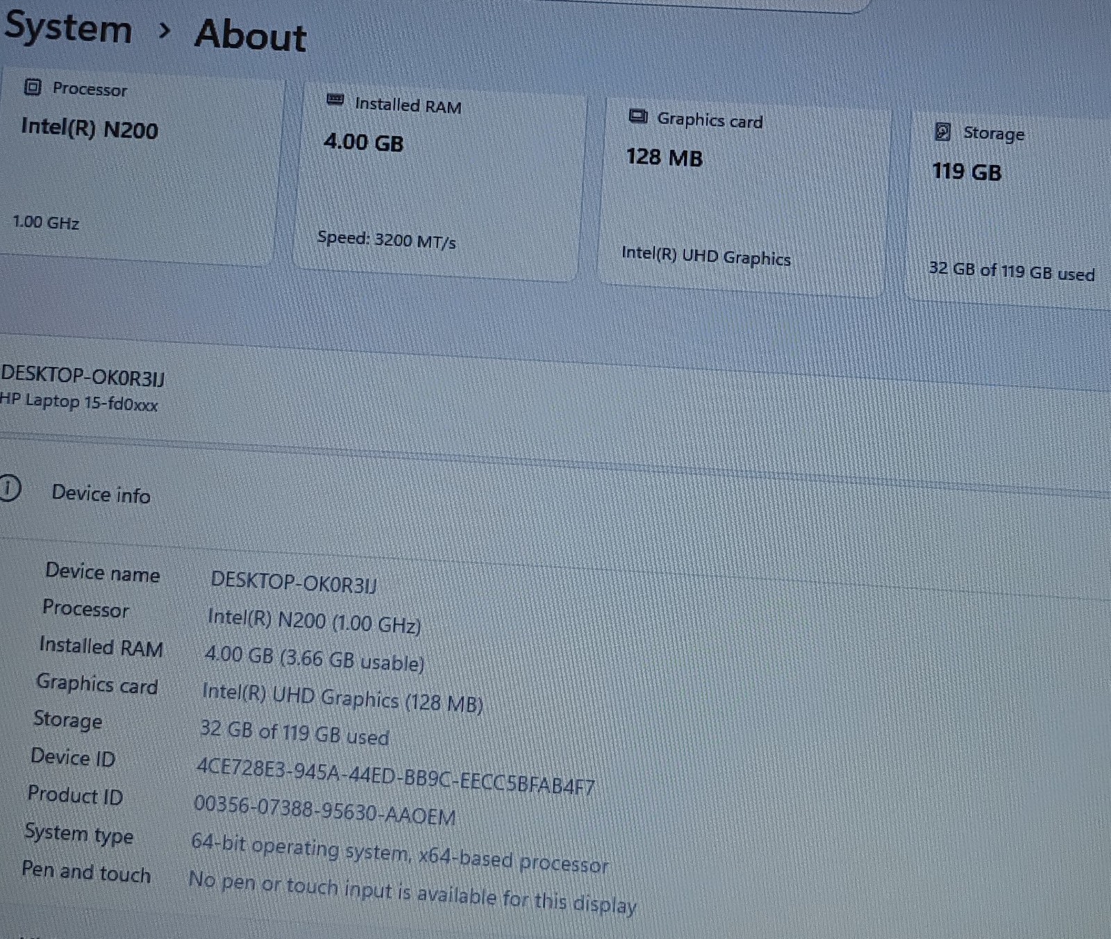 HP 15-FD0083WM N200, 4GB, 128GB