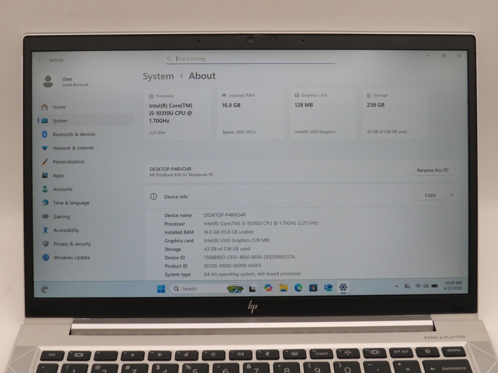HP Elitebook 830 G7 | i5-10310U @ 1.7GHz | 16GB DDR4 | 256GB m2 | 13″ | Win 11