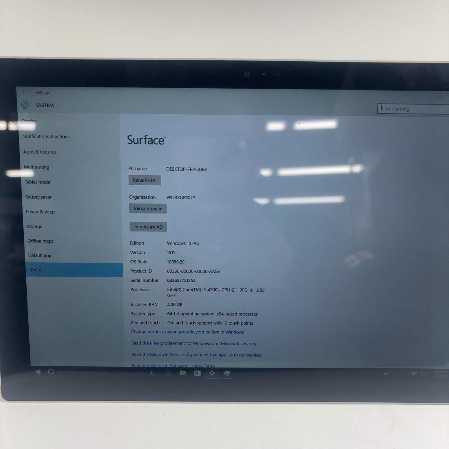 Microsoft Surface Pro 3 1631 12″ i5-4300U 2.5GHz 128GB