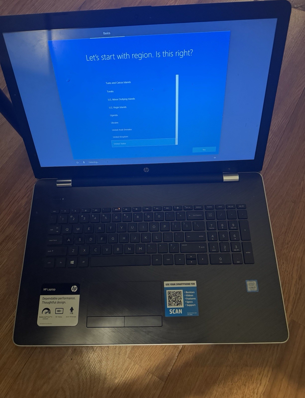HP Model 17-bs062st w/i5-7200U, 8GB RAM, 1TB HDD, 17″ Laptop