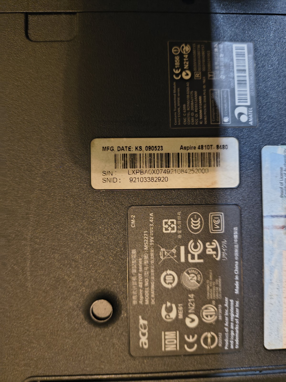 Acer Aspire 4810T Intel Core 2 Solo U3500 1.4GHz 4 GB 160GB Windows 10