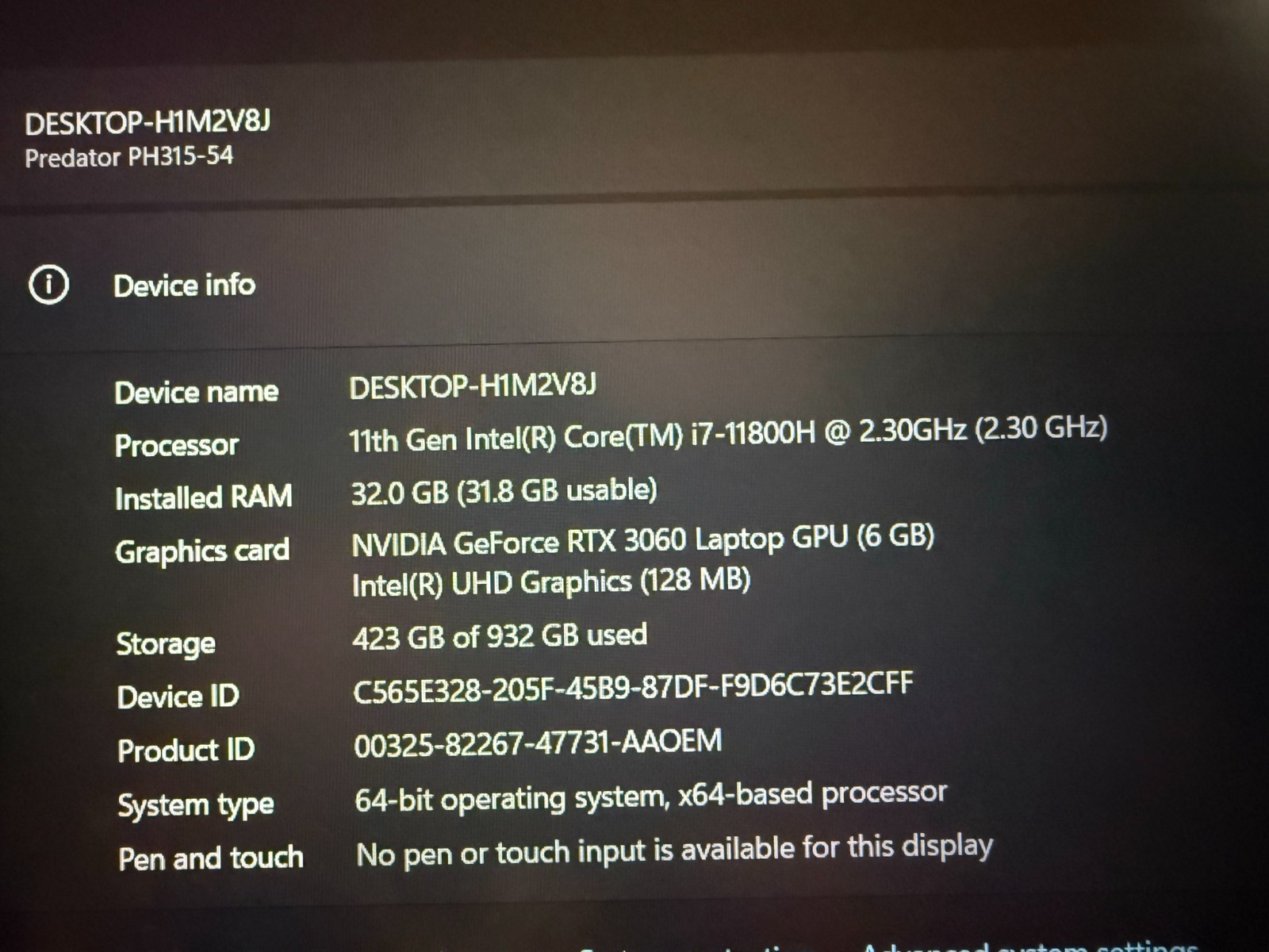 Acer Predator Helios 300 15.6 Laptop + I7-11800H + 1TB SSD + 32GB RAM + RTX 3060