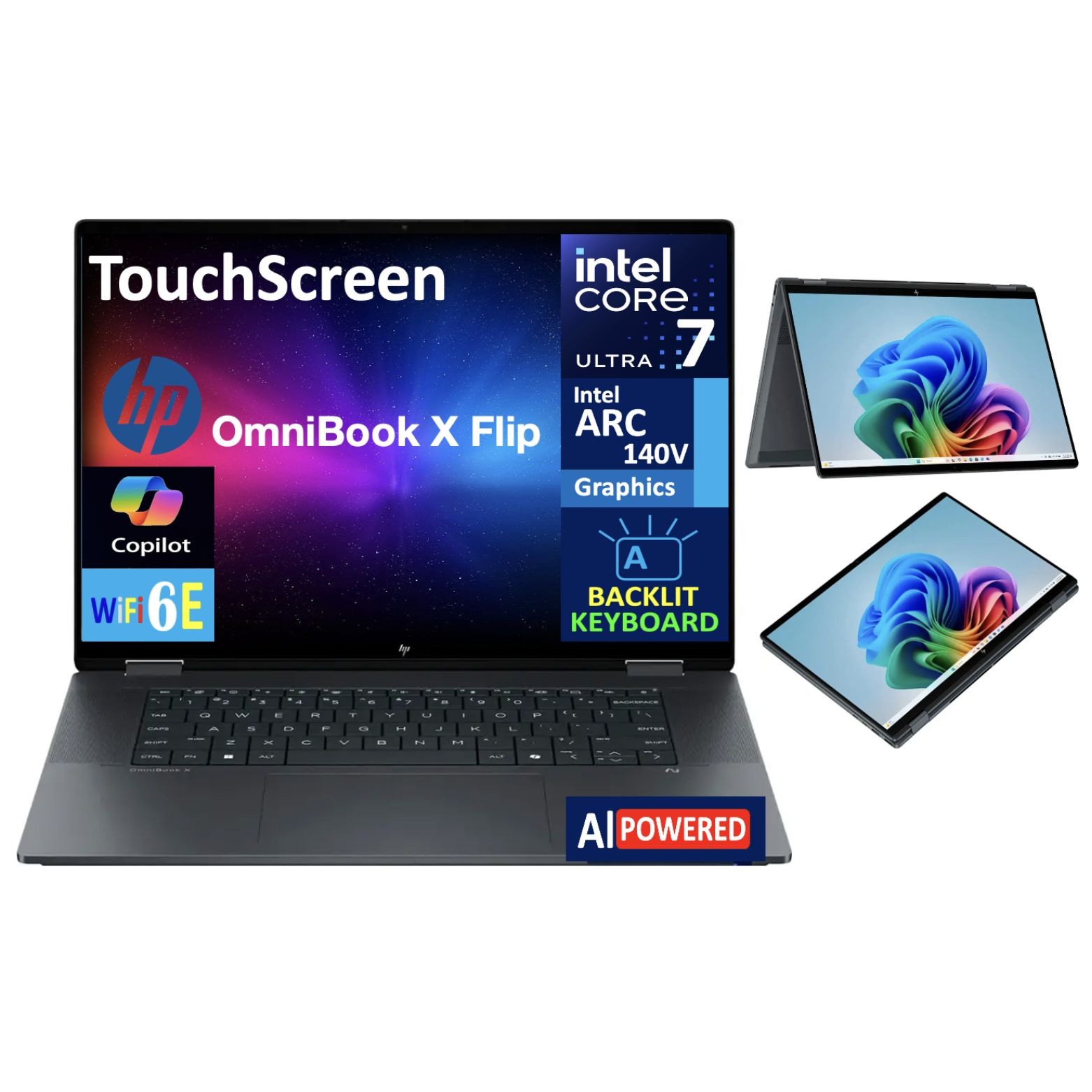 HP OmniBook X Flip 16″ WUXGA Touch Intel Ultra 7-256V 2.20GHz 16GB 1TB SSD W11H