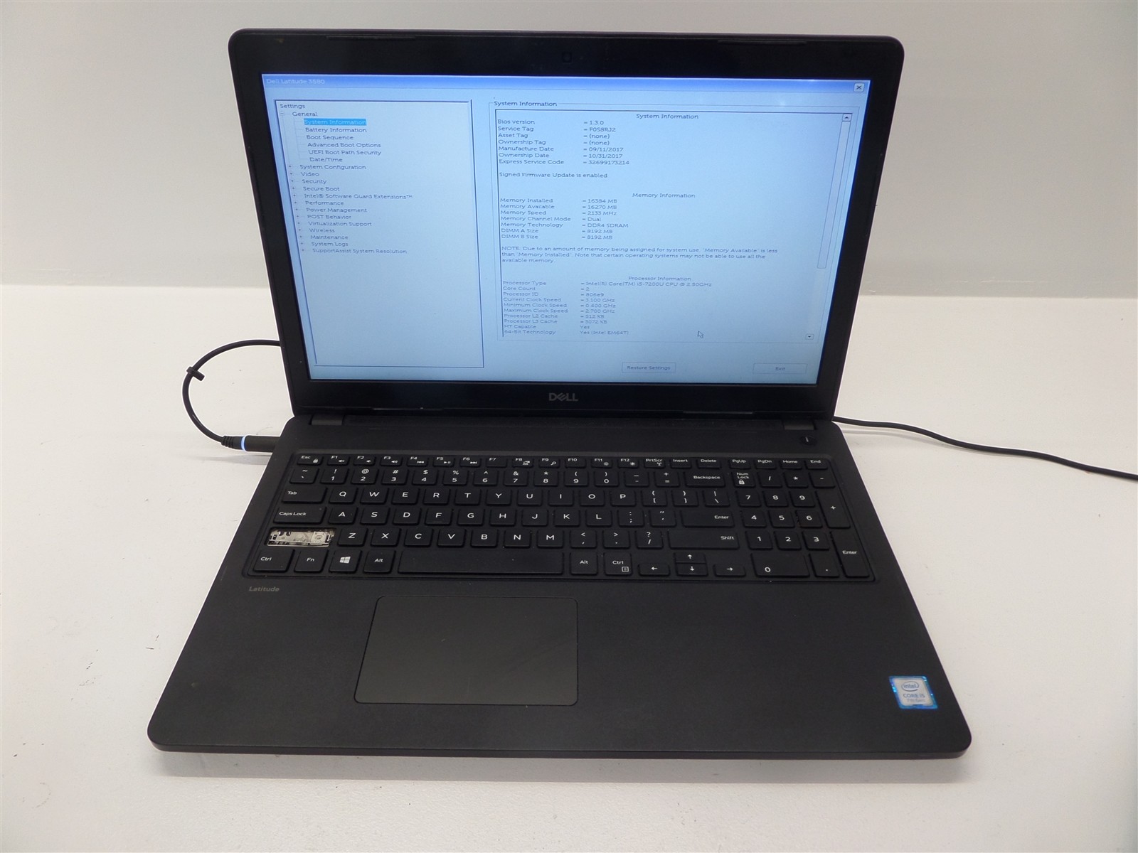 Dell Latitude 3580 15.6″ Intel Core i5 7200U 2.50GHZ 16GB RAM Laptop No HDD/OS