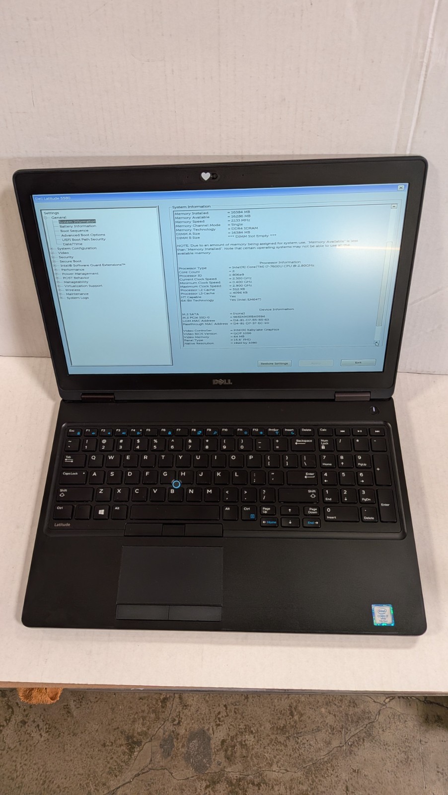 Dell Latitude 5580 15.6″ i7-7600u 2.8GHZ 16GB 512GB SSD Win11P W/ac Bat-Fair