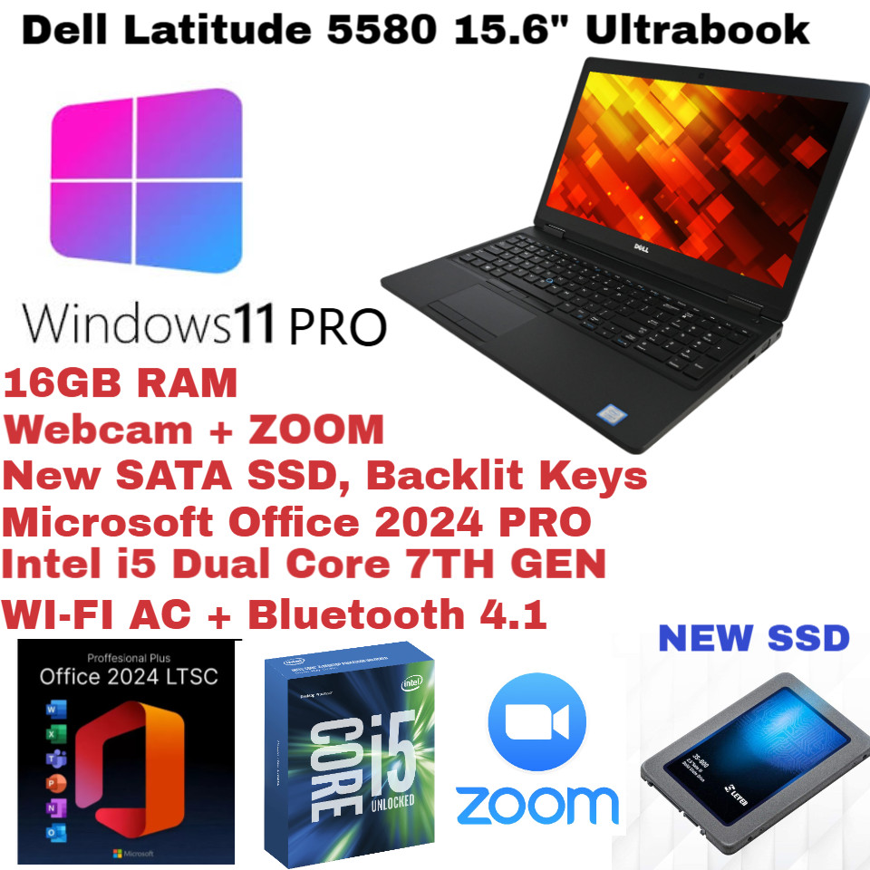 Dell 5580💻WIN11💻New 256GB SSD💥Backlit_CAM+Office 2024📢DISCOUNT📢