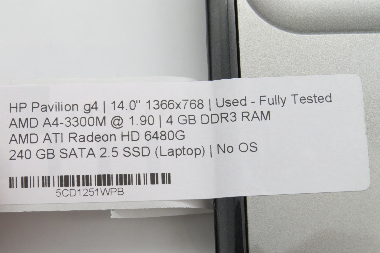 HP Pavilion G4-14″-AMD A4-3300M@1.9GHz-4GB DDR3 RAM-240GB 2.5 SSD-NO OS *READ*