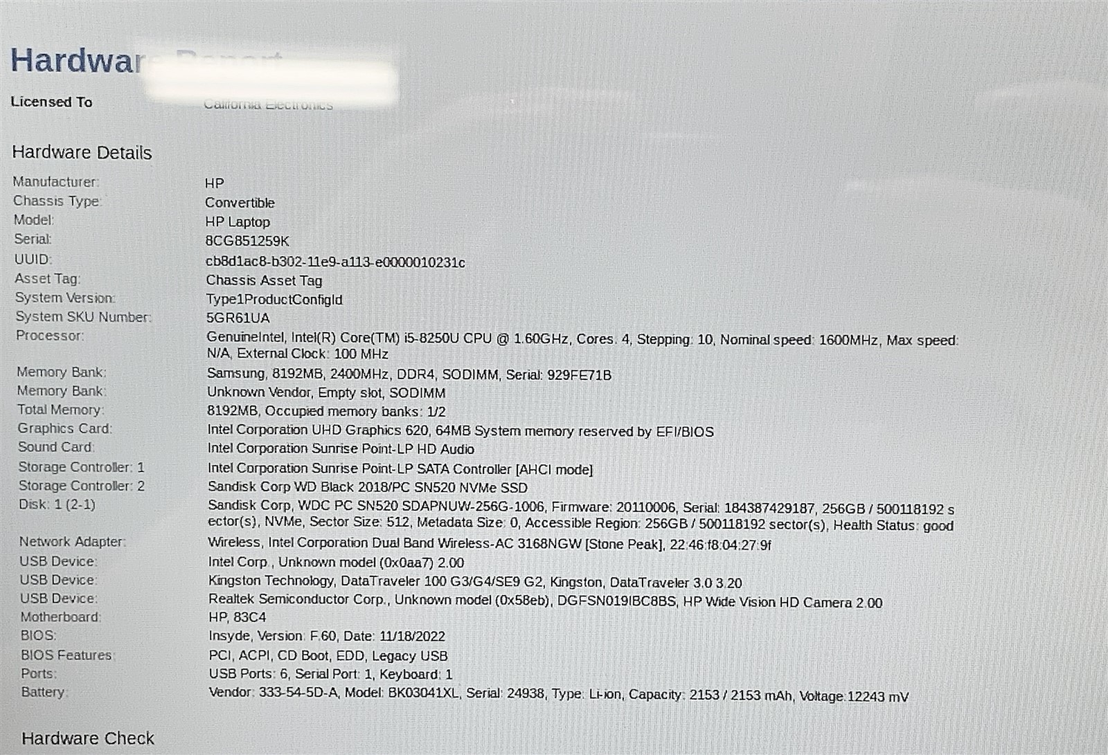 HP 14-ba125cl Laptop Intel Core i5 8250U 1.60GHZ CPU 14″ Touch 8GB RAM NO HDD