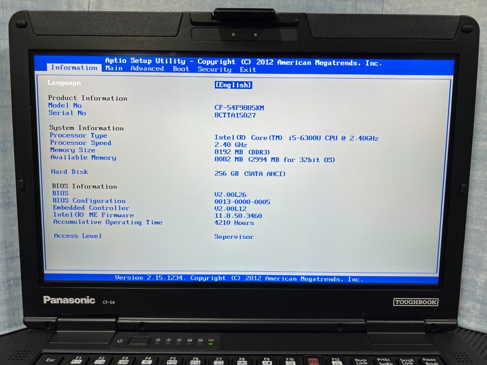 CF-54F9885KM, i5-6300U 2.40Ghz,8GB Mem,256GB SSD,Touchscreen,4G LTE,GPS,4,210Hrs