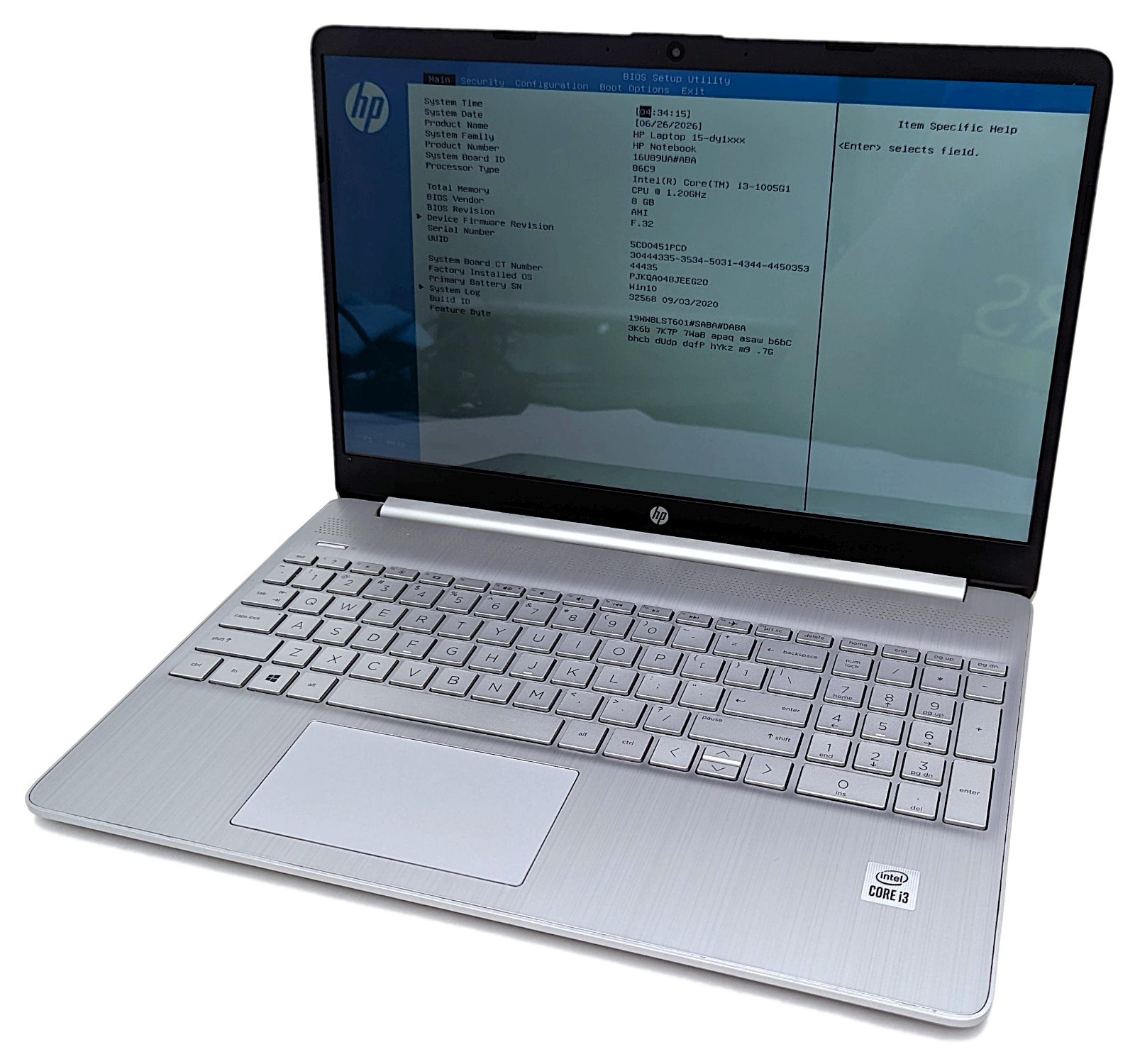 Incomplete HP Notebook 15-dy1032ms 15.6″ Laptop Intel i3-1005G1 1.20GHz 8GB RAM