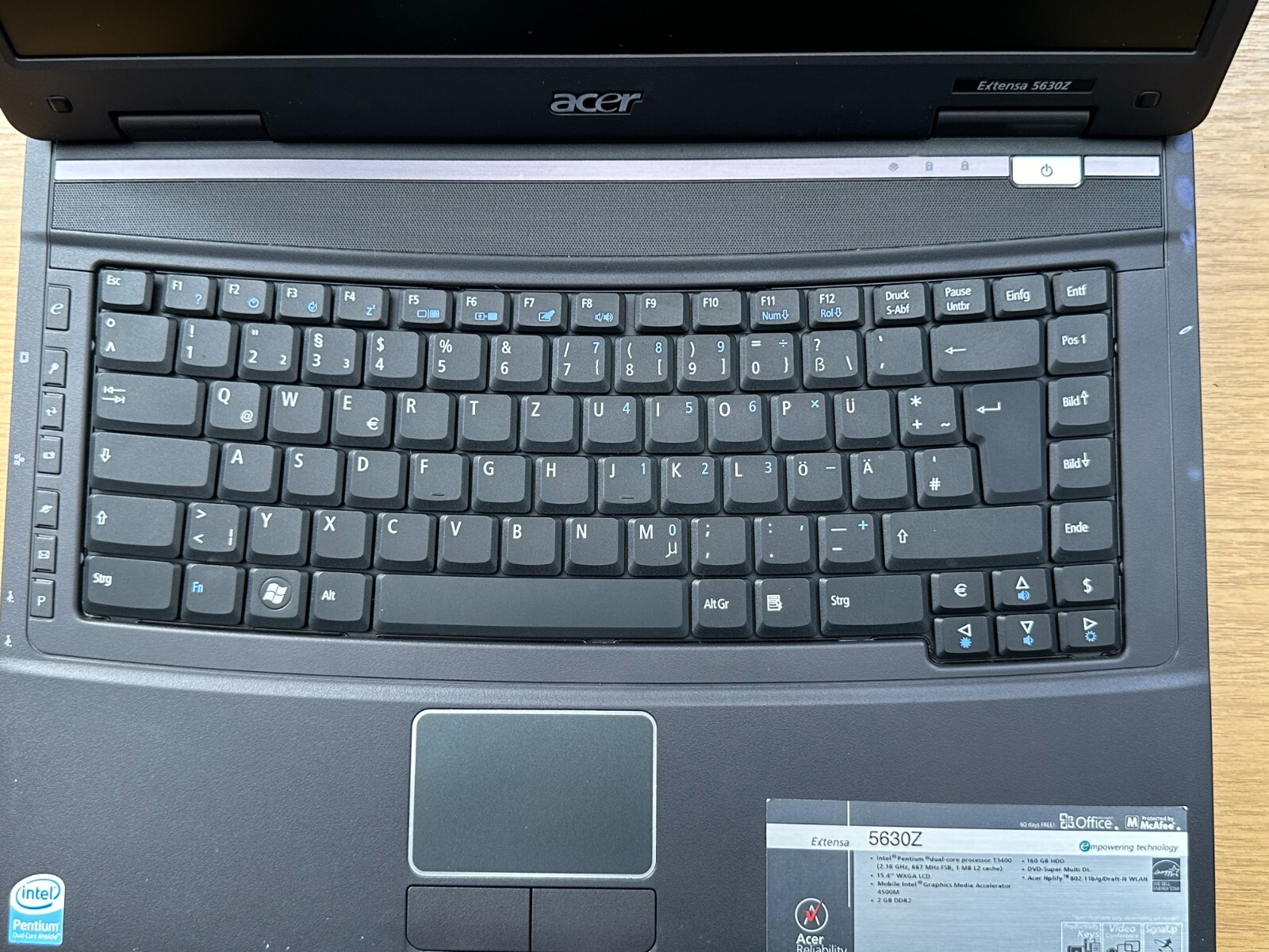 Acer Extensa 5630Z 15.4″ Notebook / Dual Core T3400 / No HDD / 4GB Laptop