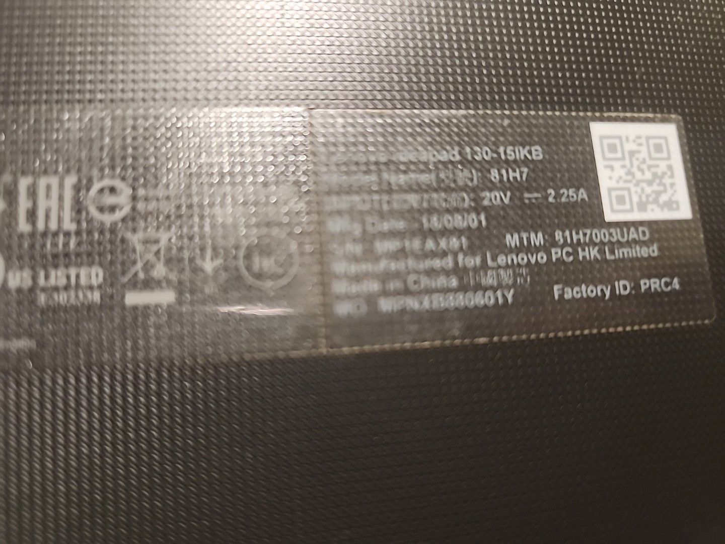 Lenovo ideapad 130-15IKB Laptop Intel I3-6006u 2.00ghz 4GB NO HDD/OS