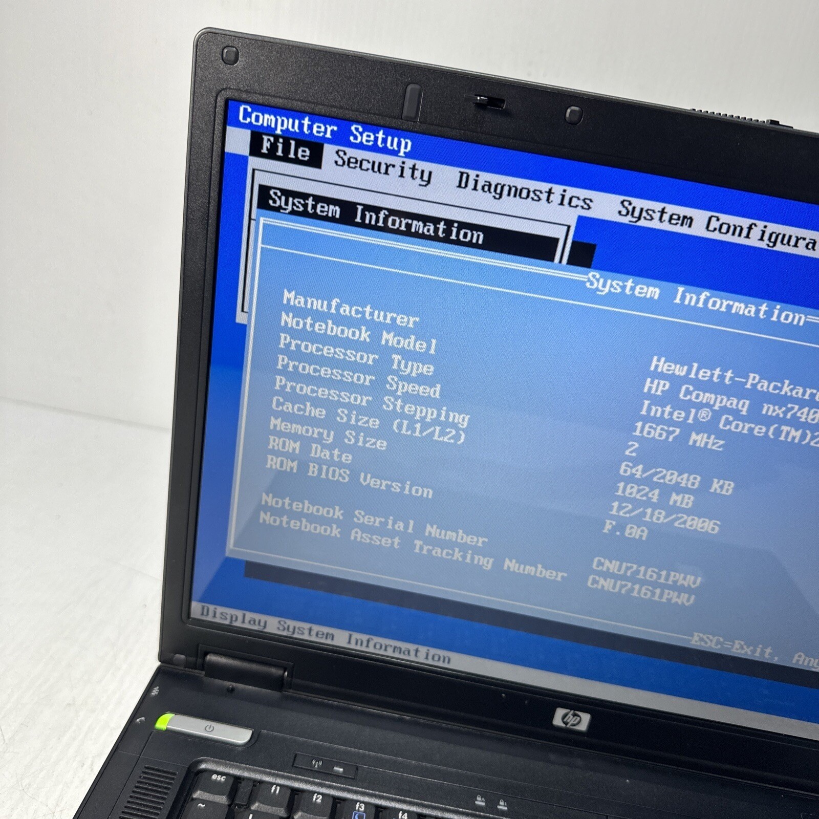 Hp Compaq NX7400 15″ Laptop Intel Core 2 Duo T5500 1gb Ram No Drives Boots Bios