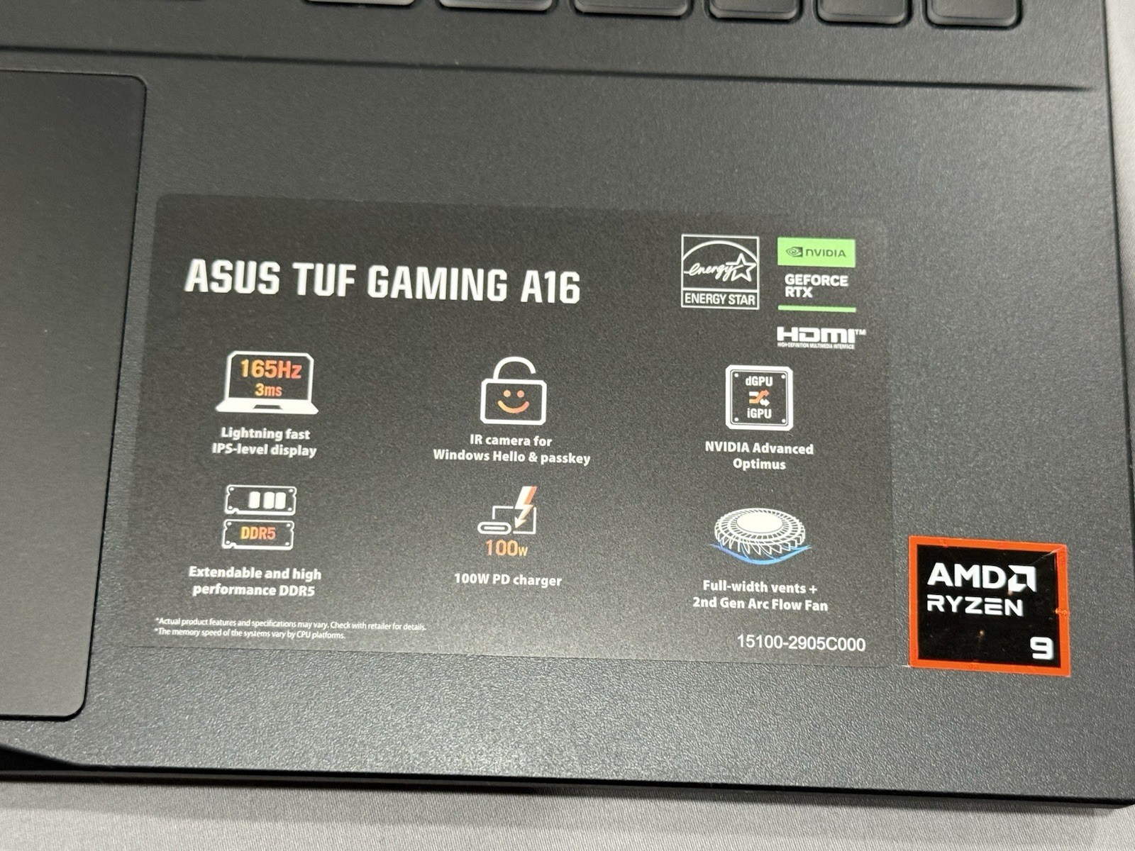 ASUS TUF Gaming A16 16″ Ryzen 9 RTX 5070 16GB 1TB SSD Win11 Gray