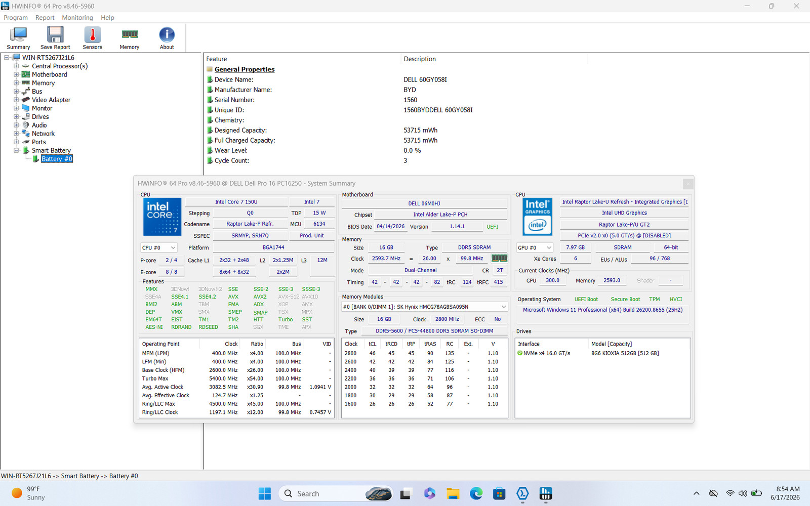 Dell Pro 16 PC16250 16″ FHD+ Touch 7 150U 512GB SSD 16GB W11P Webcam Backlit