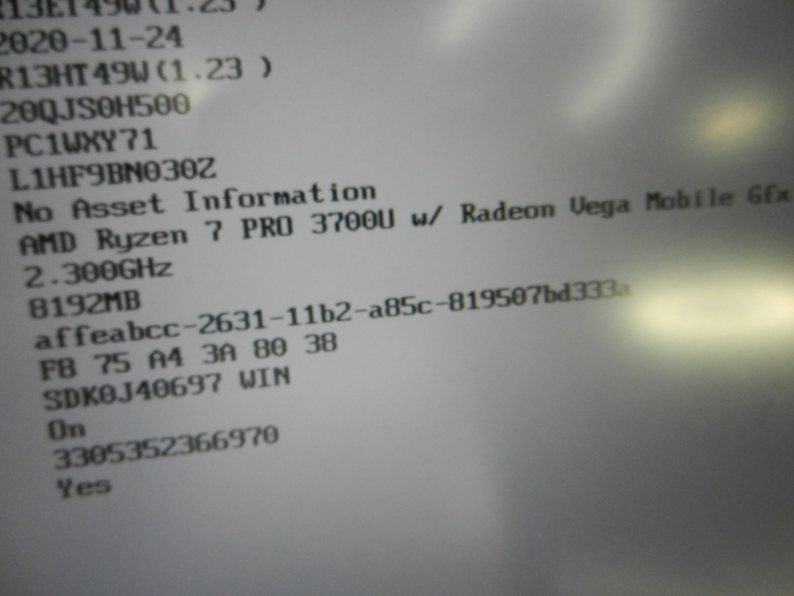 Lenovo ThinkPad T495s ** Ryzen 7 Pro 3700U @ 2.3GHz /8GB / NO HDD / NO BATTERY